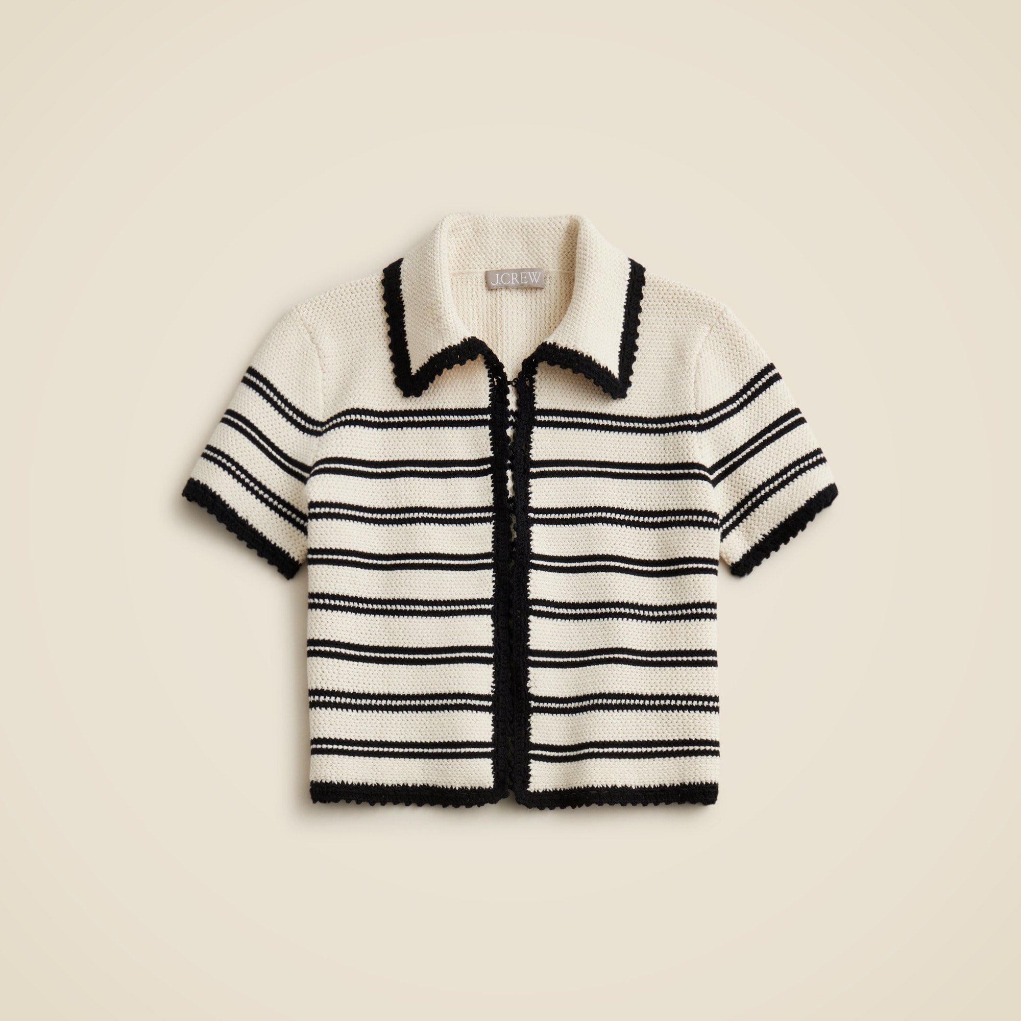 Crochet short-sleeve cardigan in stripe
