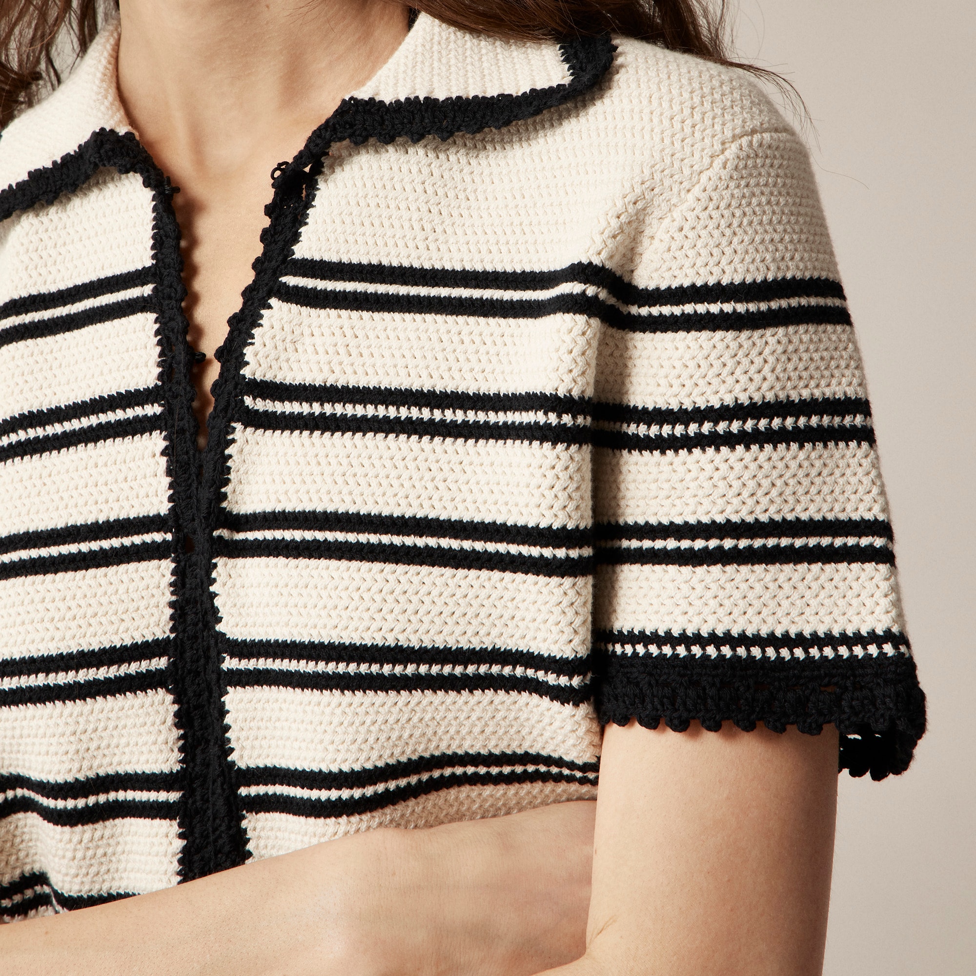 Crochet short-sleeve cardigan in stripe