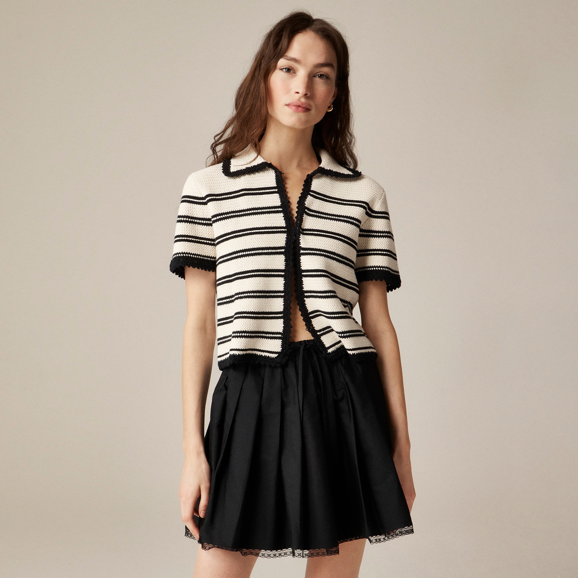 womens Crochet short-sleeve cardigan in stripe