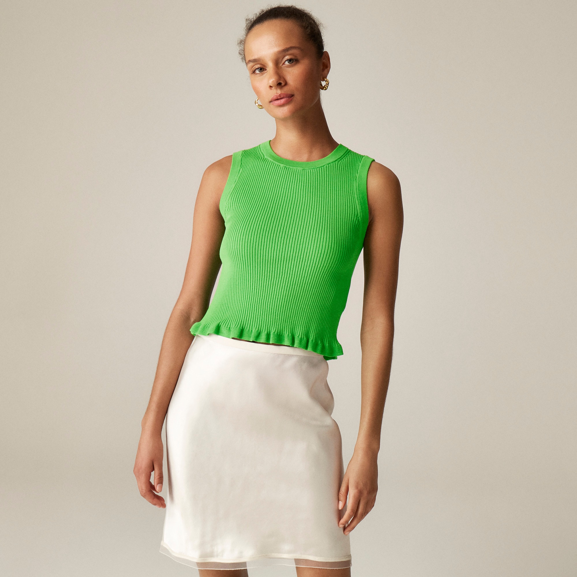 Ruffle-trim shell tank top in premium ultra-fine cotton