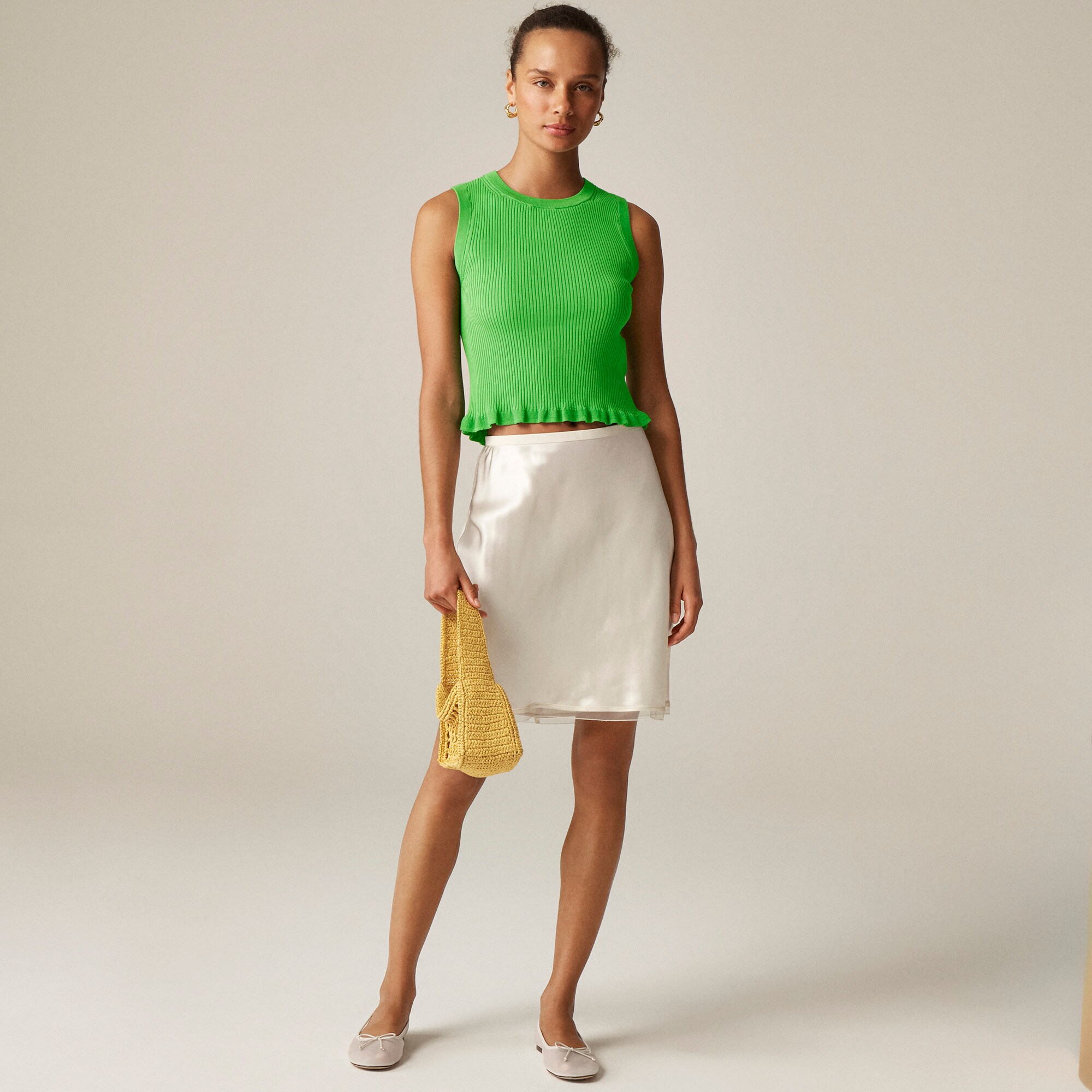 Ruffle-trim shell tank top in premium ultra-fine cotton