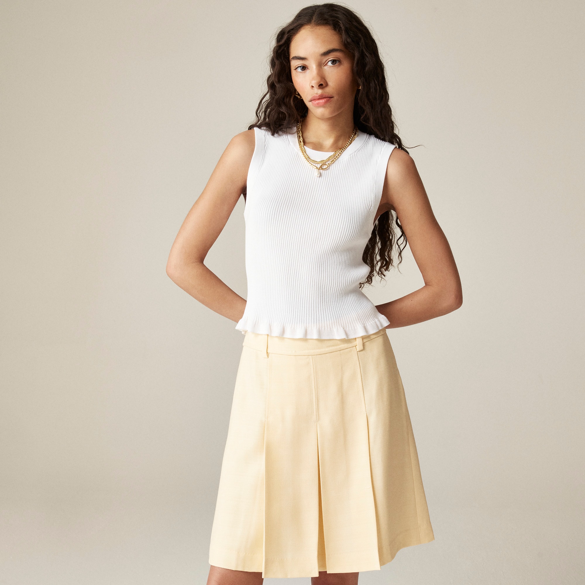  Ruffle-trim shell tank top in premium ultra-fine cotton