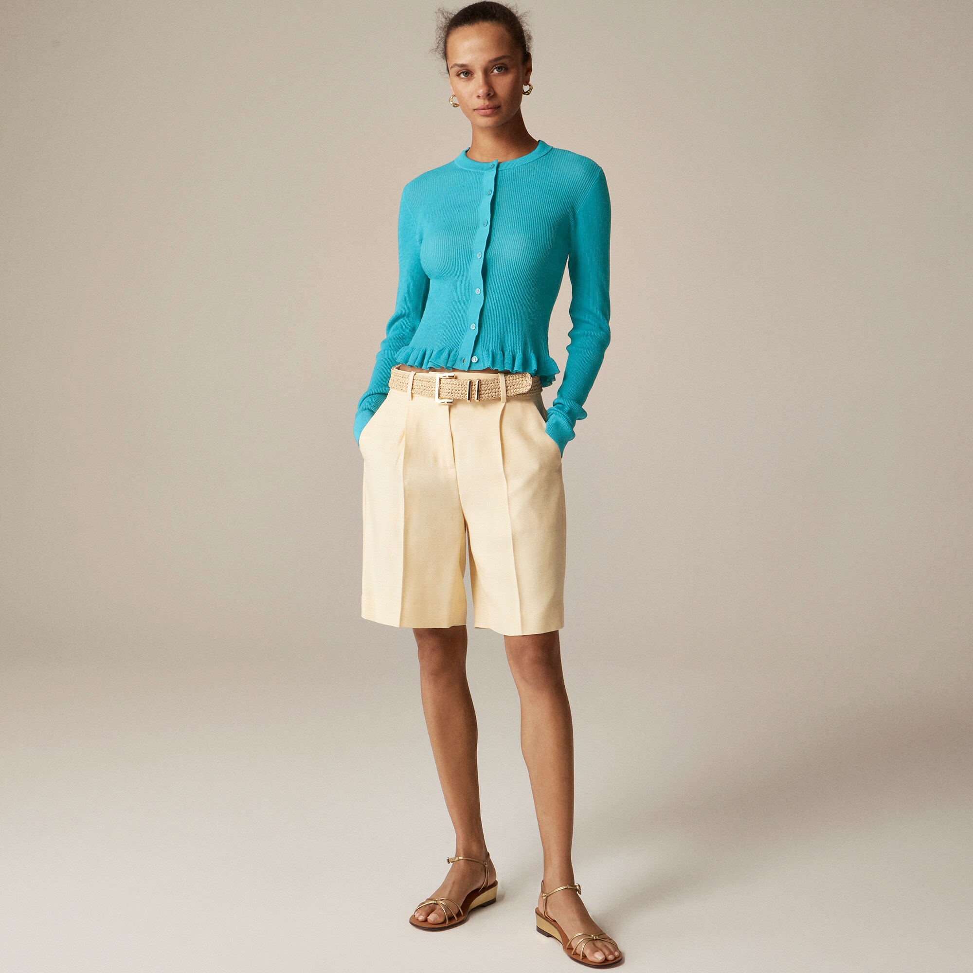 Ruffle-trim cotton gauze cardigan