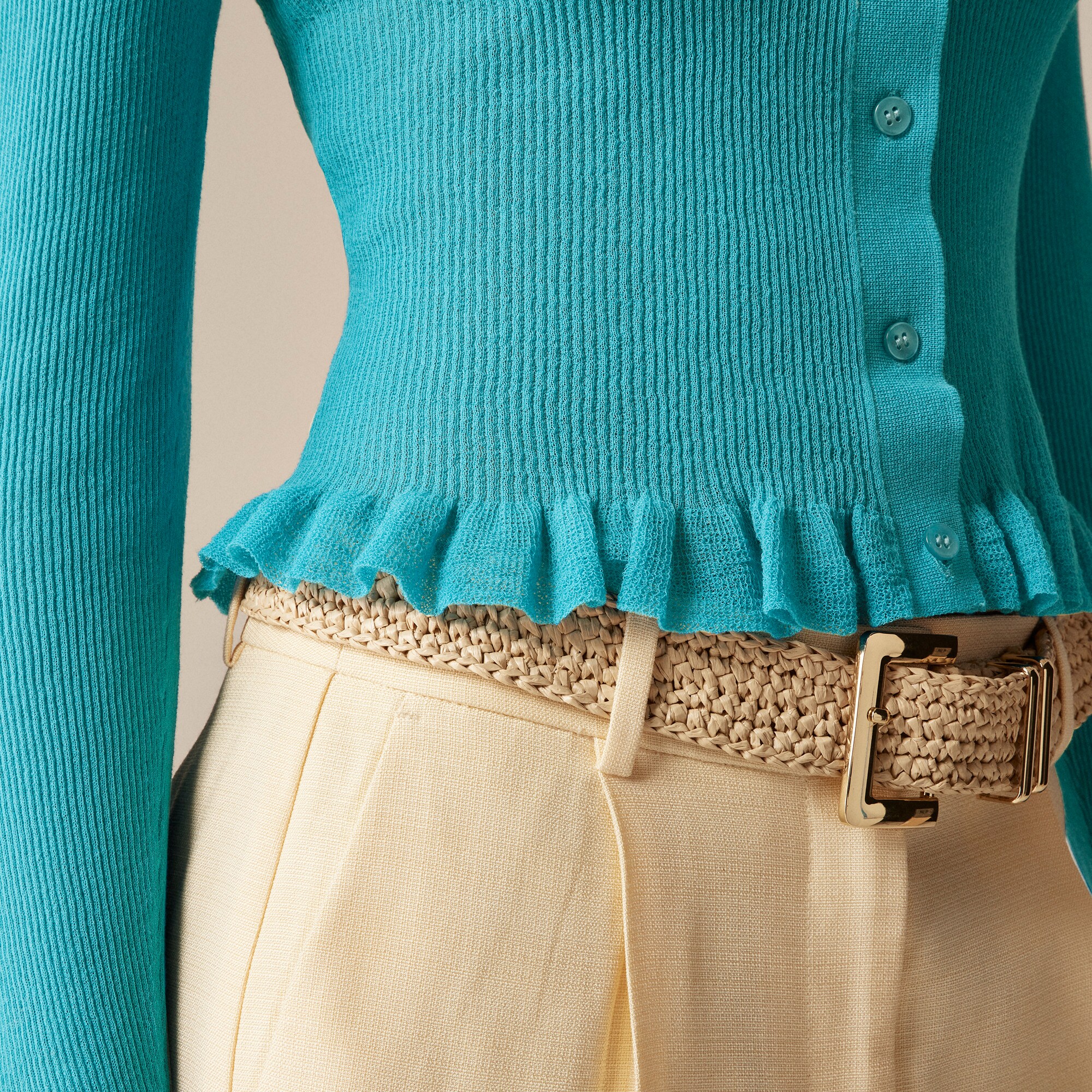 Ruffle-trim cotton gauze cardigan