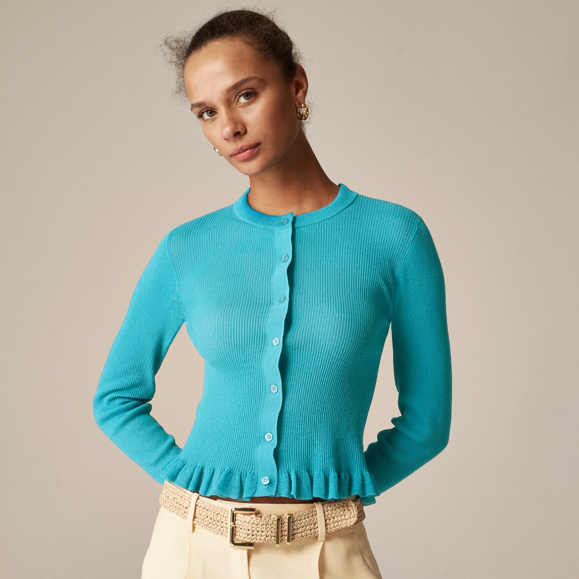 womens Ruffle-trim cotton gauze cardigan