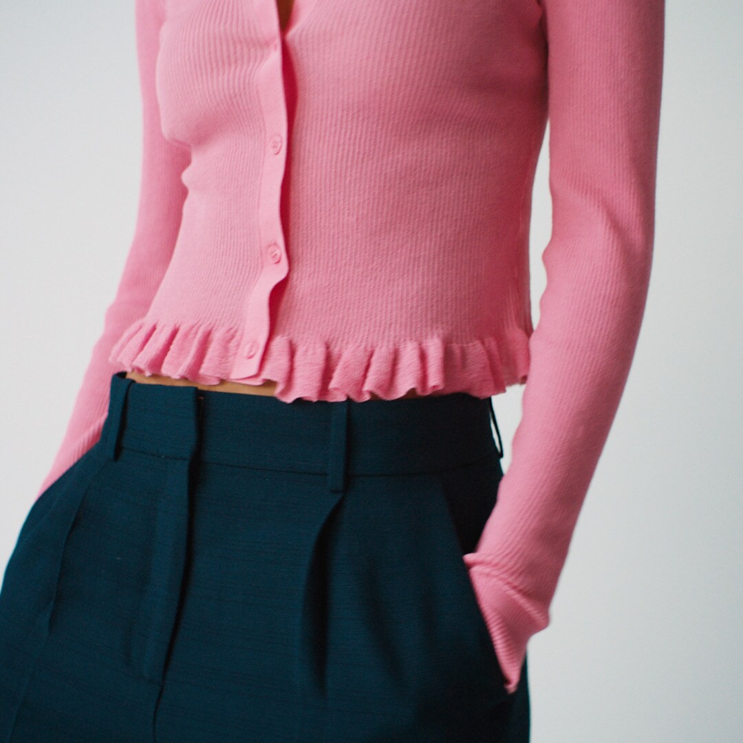 Ruffle-trim cotton gauze cardigan