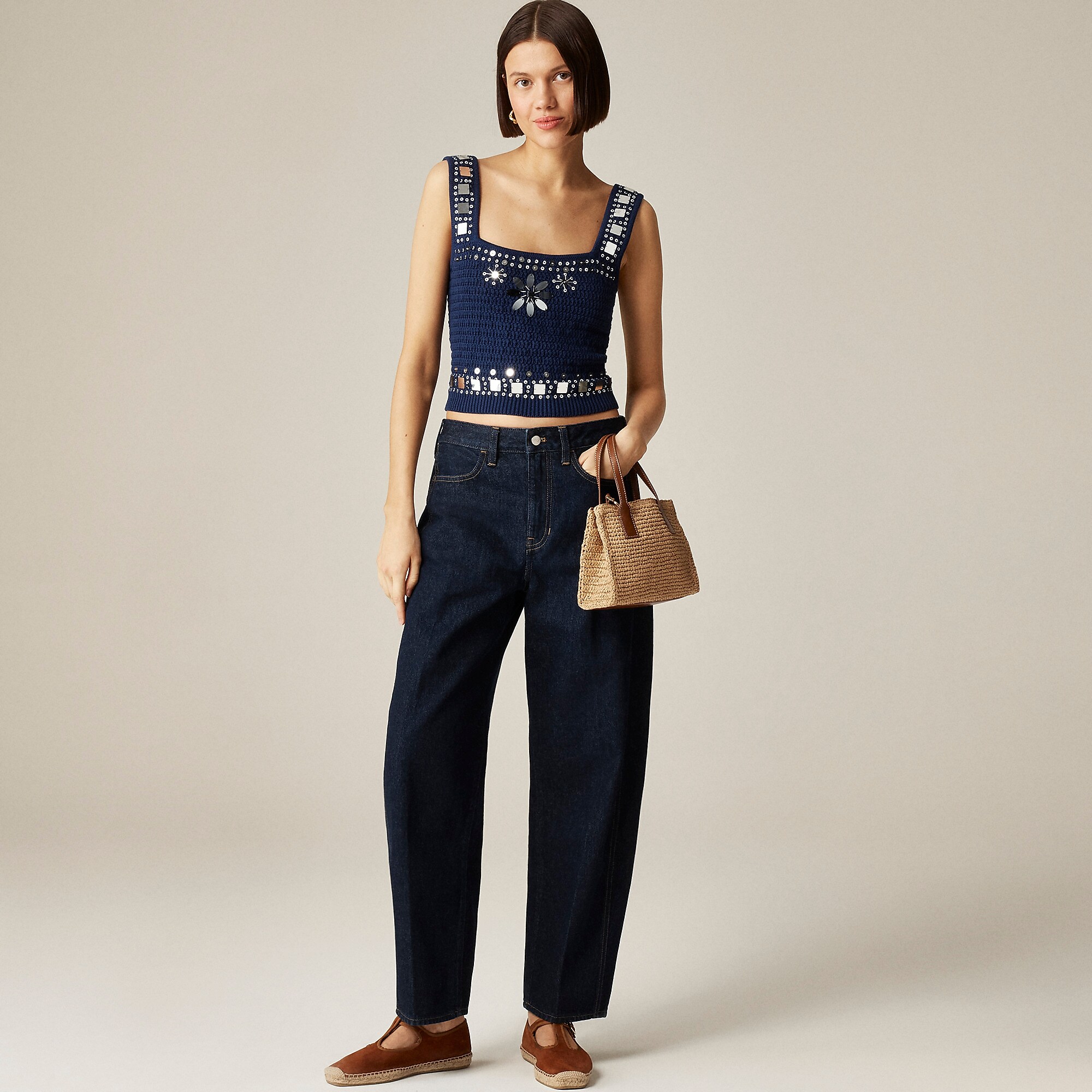 Sweater-tank with hand-embellished mirrors