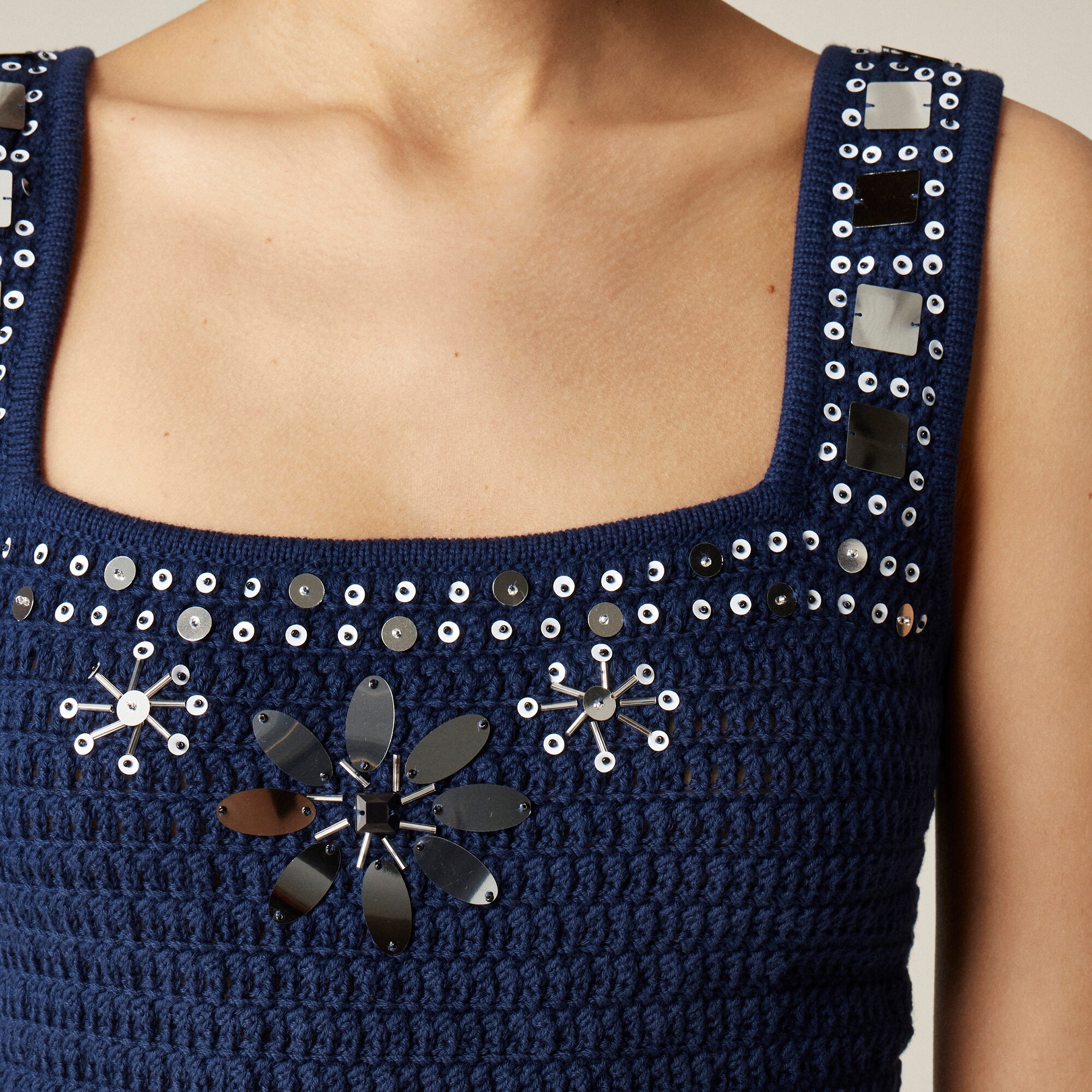 Sweater-tank with hand-embellished mirrors