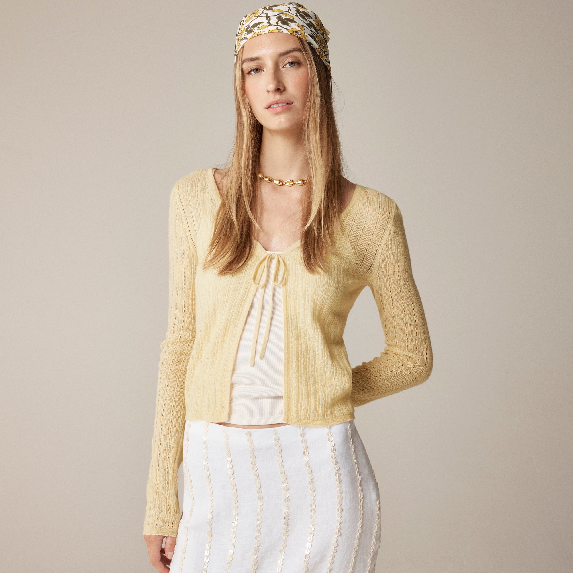 Featherweight cashmere tie-front cardigan