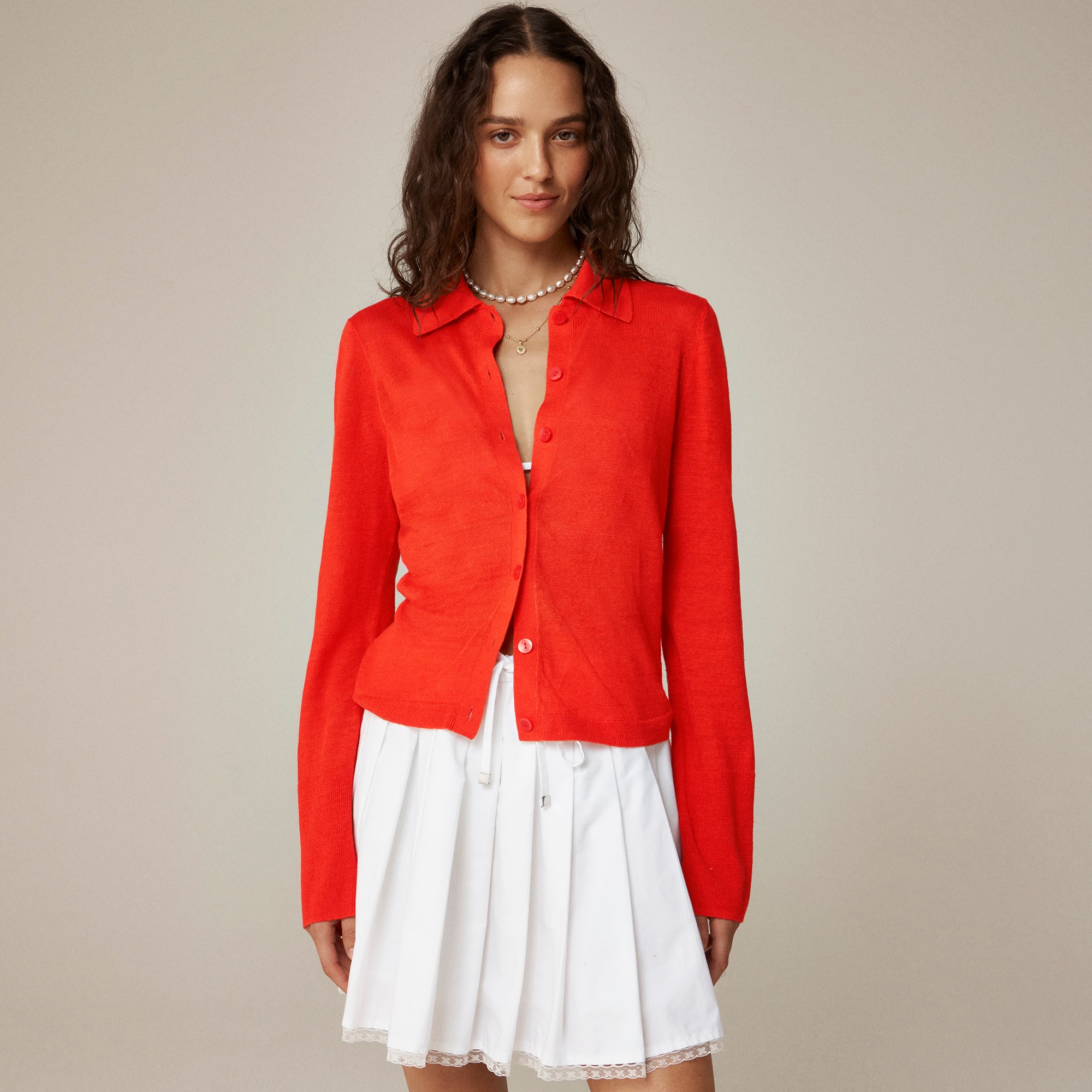 Collared button-up sweater in linen