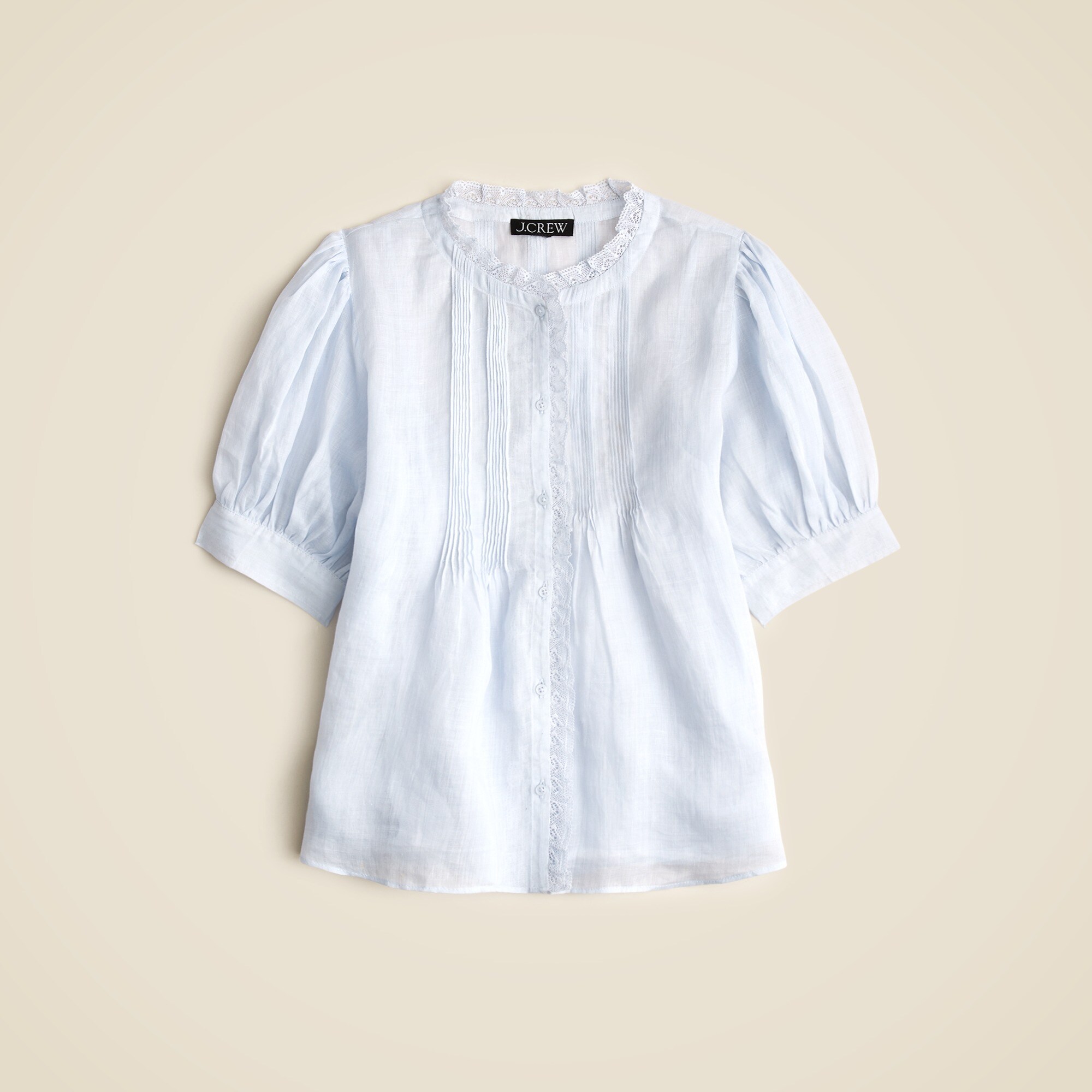 J.Crew: Lace-trim Pintuck Top In Ramie For Women