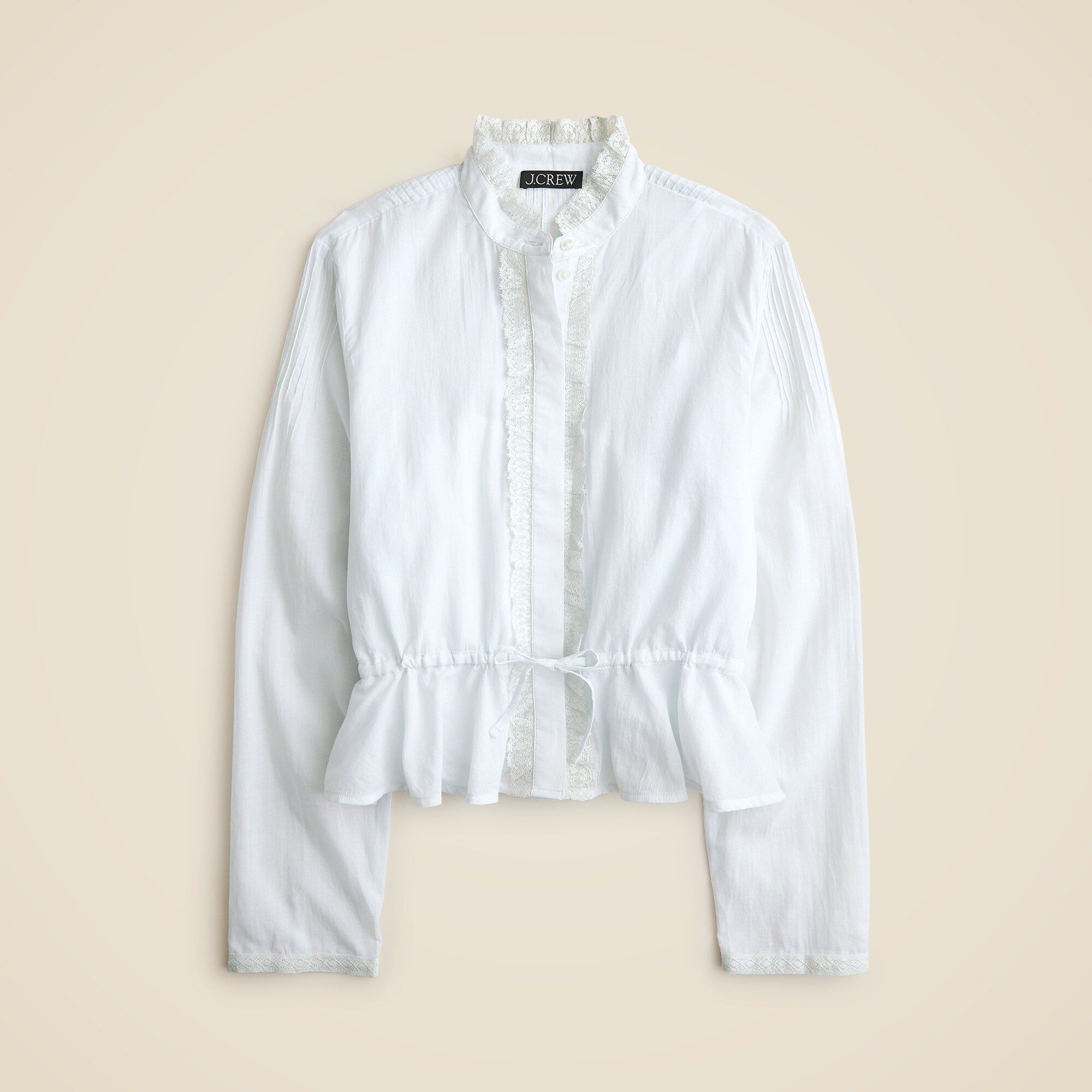 womens Lace-trim cinched-waist top in cotton voile