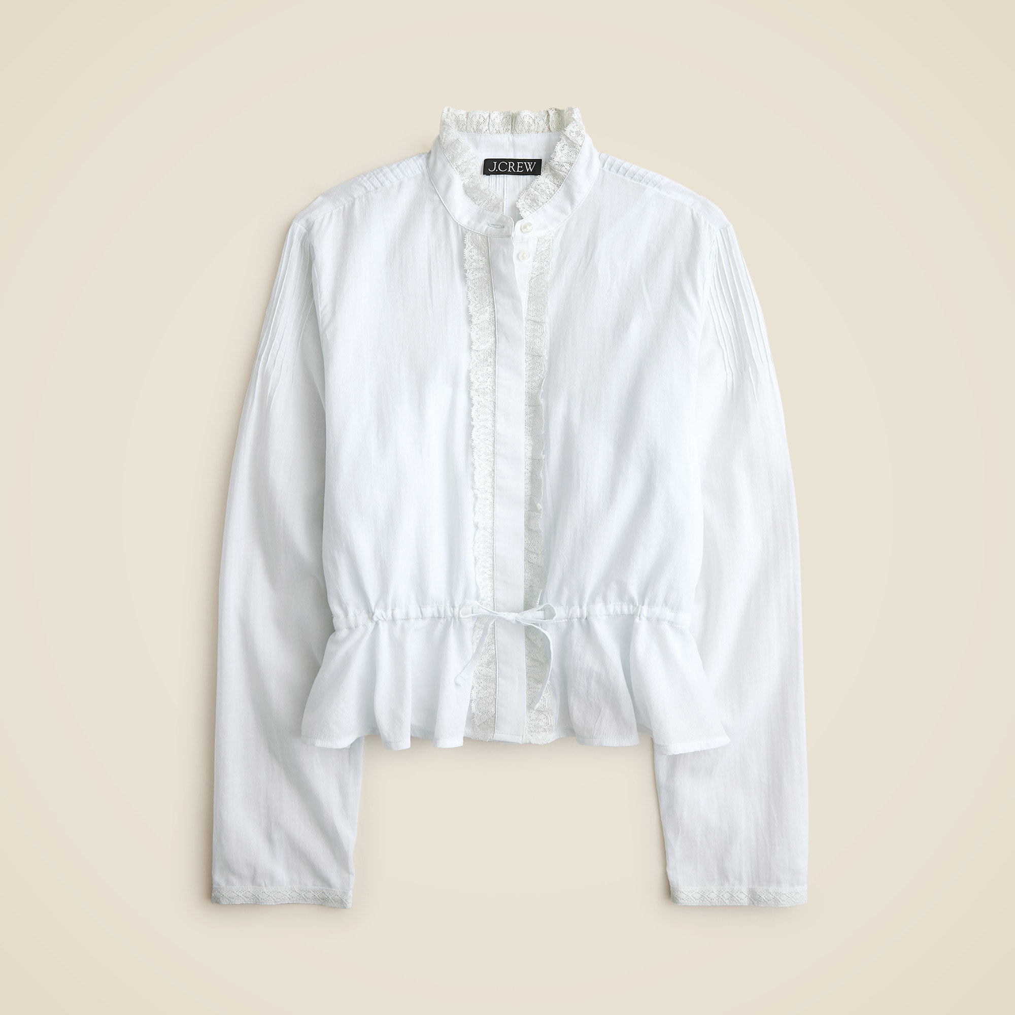 Lace-trim cinched-waist top in cotton voile