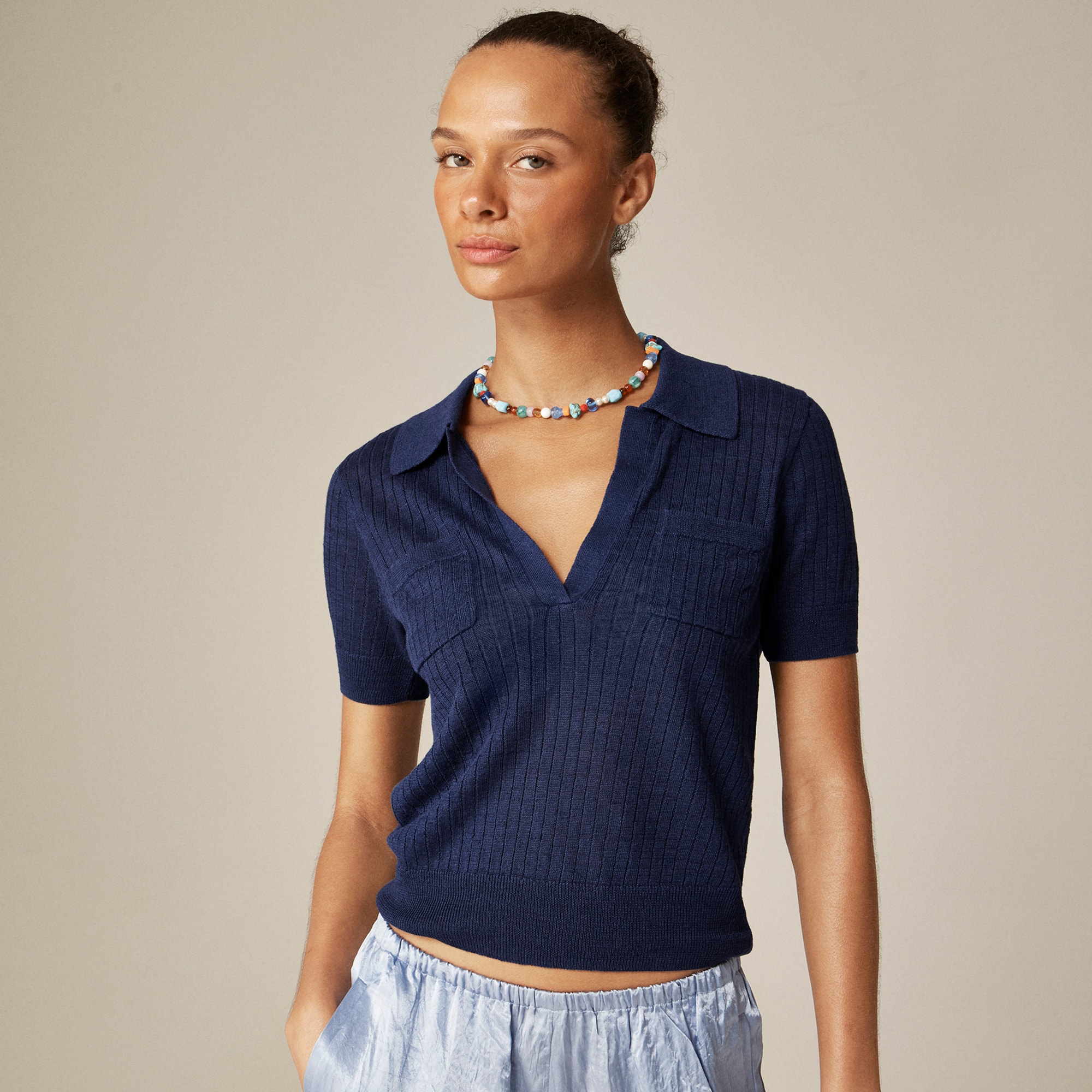womens Short-sleeve polo shirt in linen
