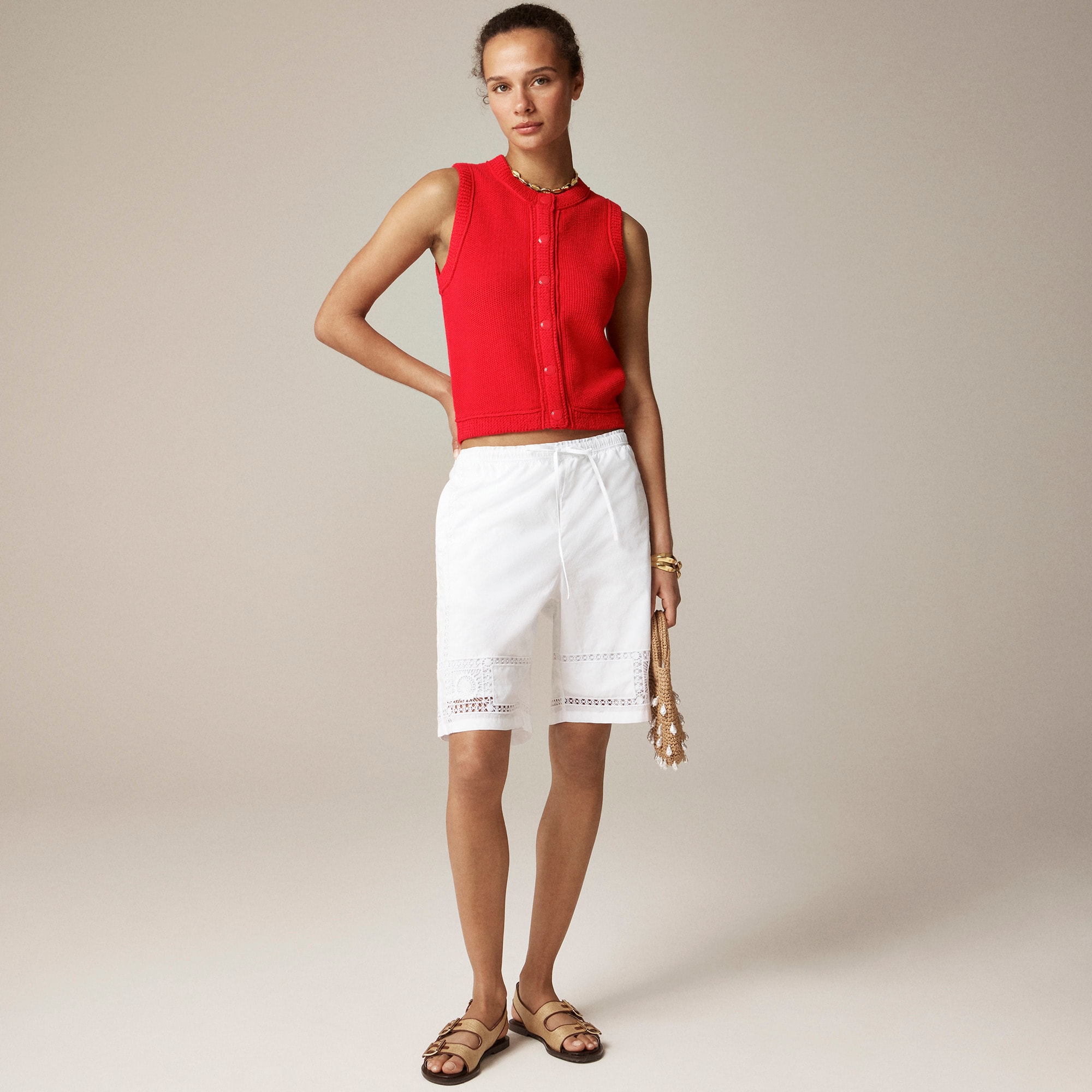 Cropped button-up sweater shell