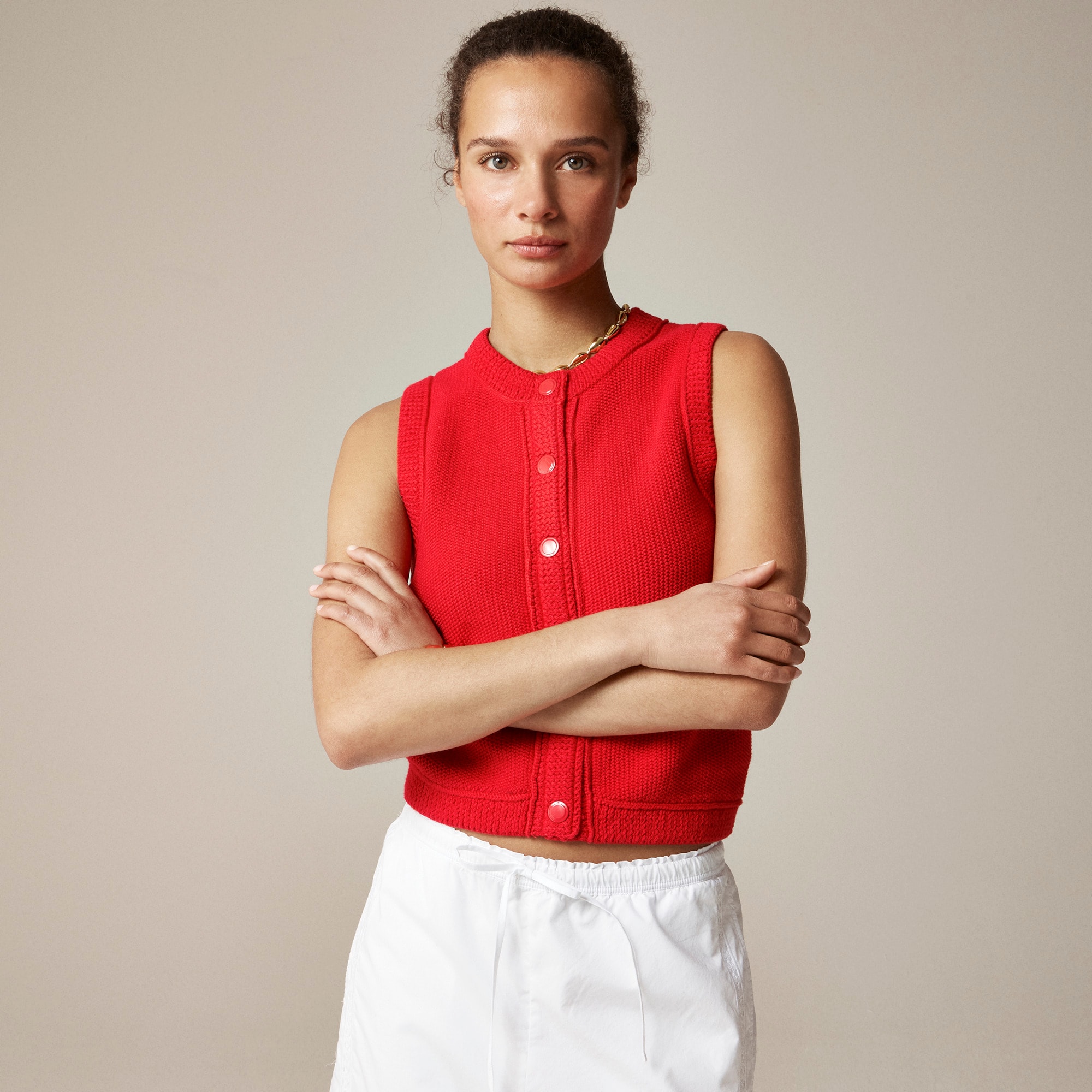 Cropped button-up sweater shell