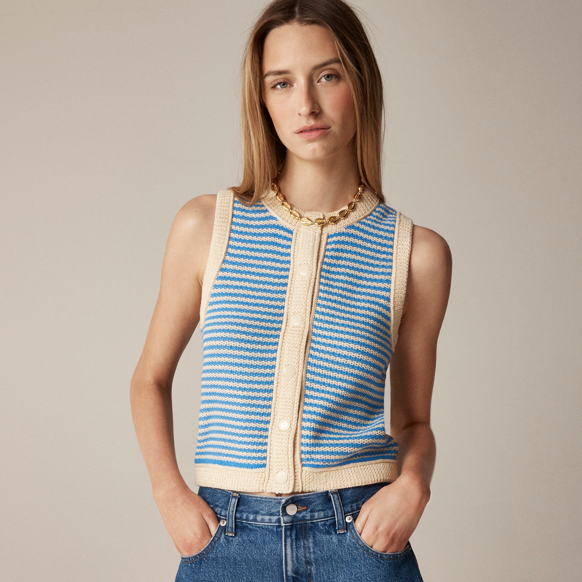 Cropped sweater shell in stripe - image 3