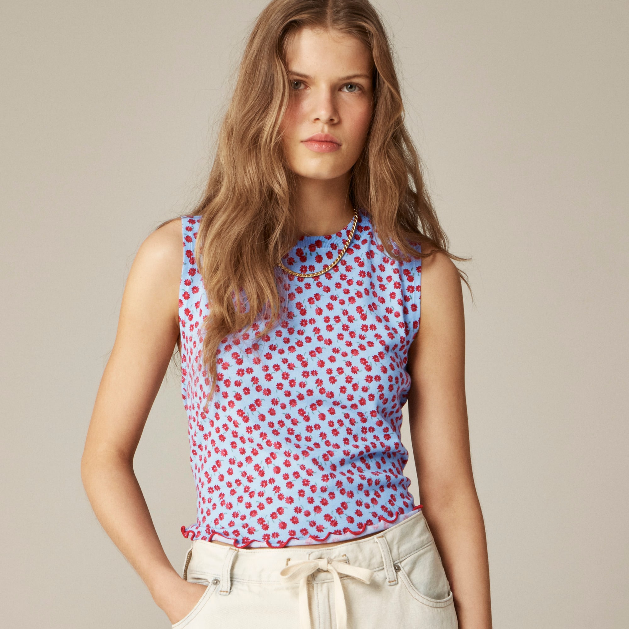 womens Premium ultra-fine cotton sweater shell in floral print