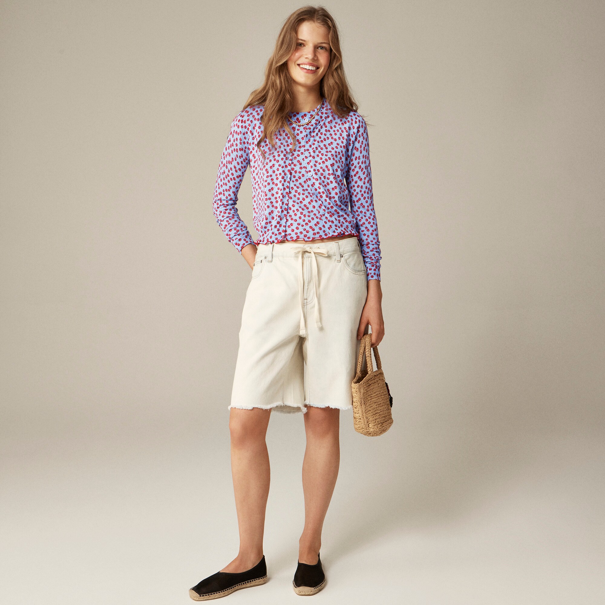 Premium ultra-fine cotton cardigan in summer fields print