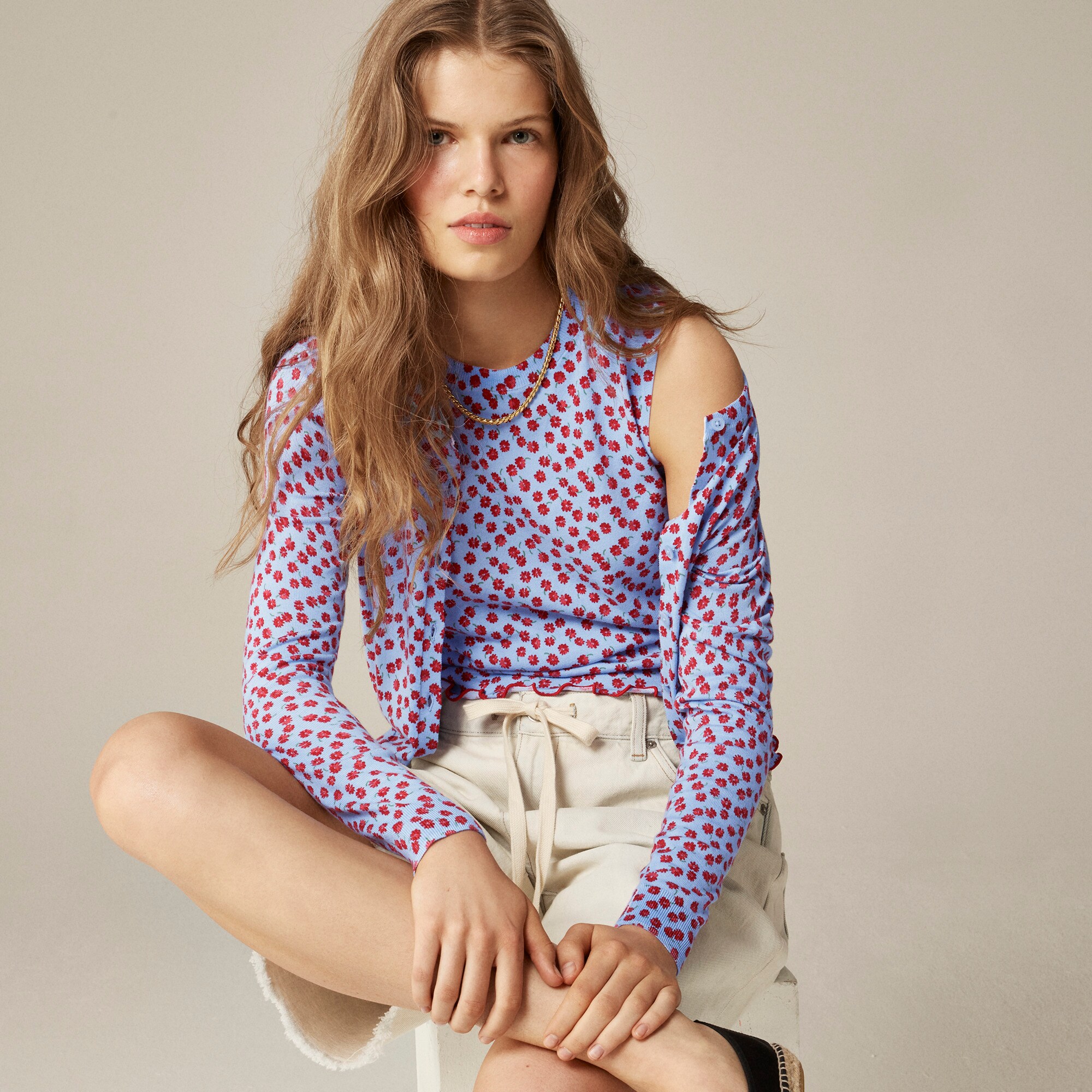  Premium ultra-fine cotton cardigan in summer fields print