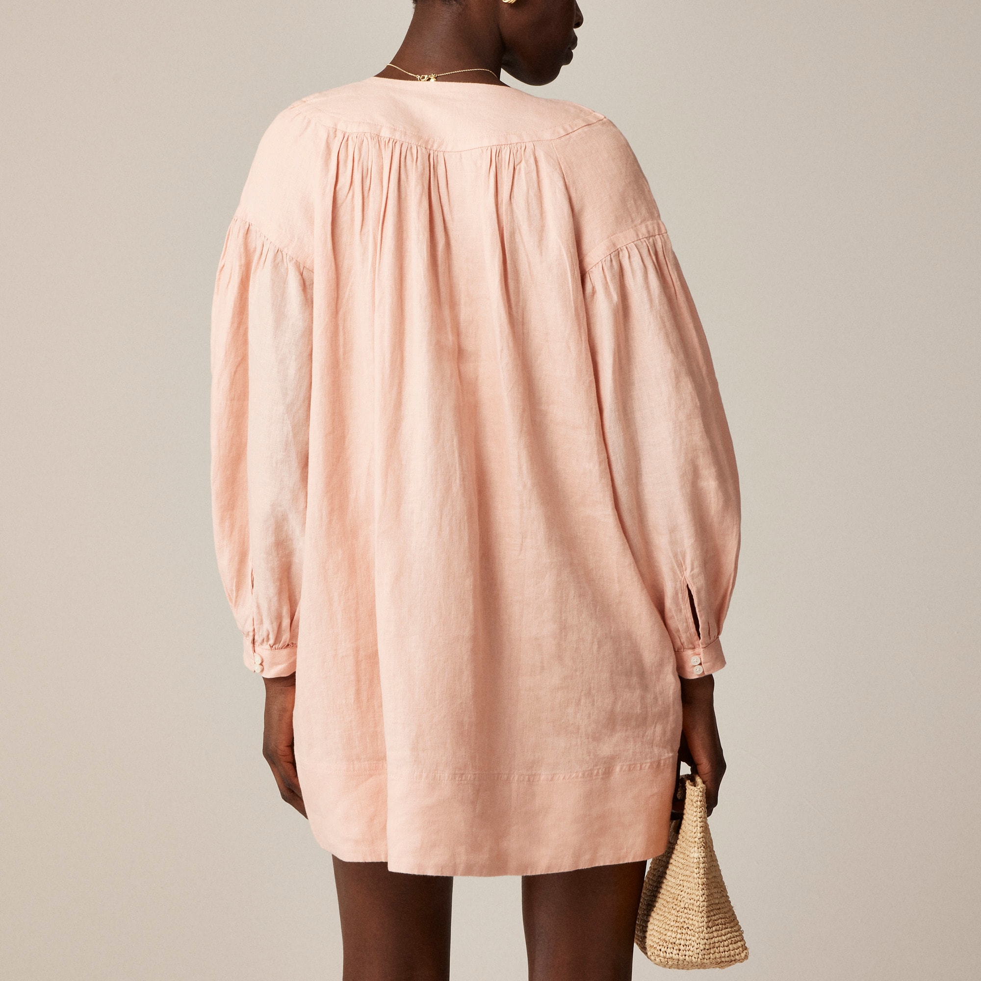 Gathered popover dress in linen