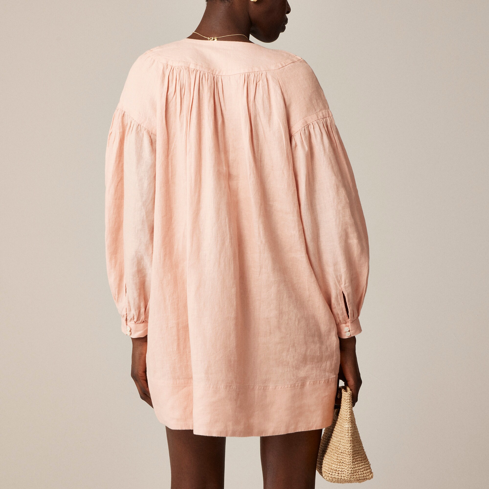 Gathered popover dress in linen