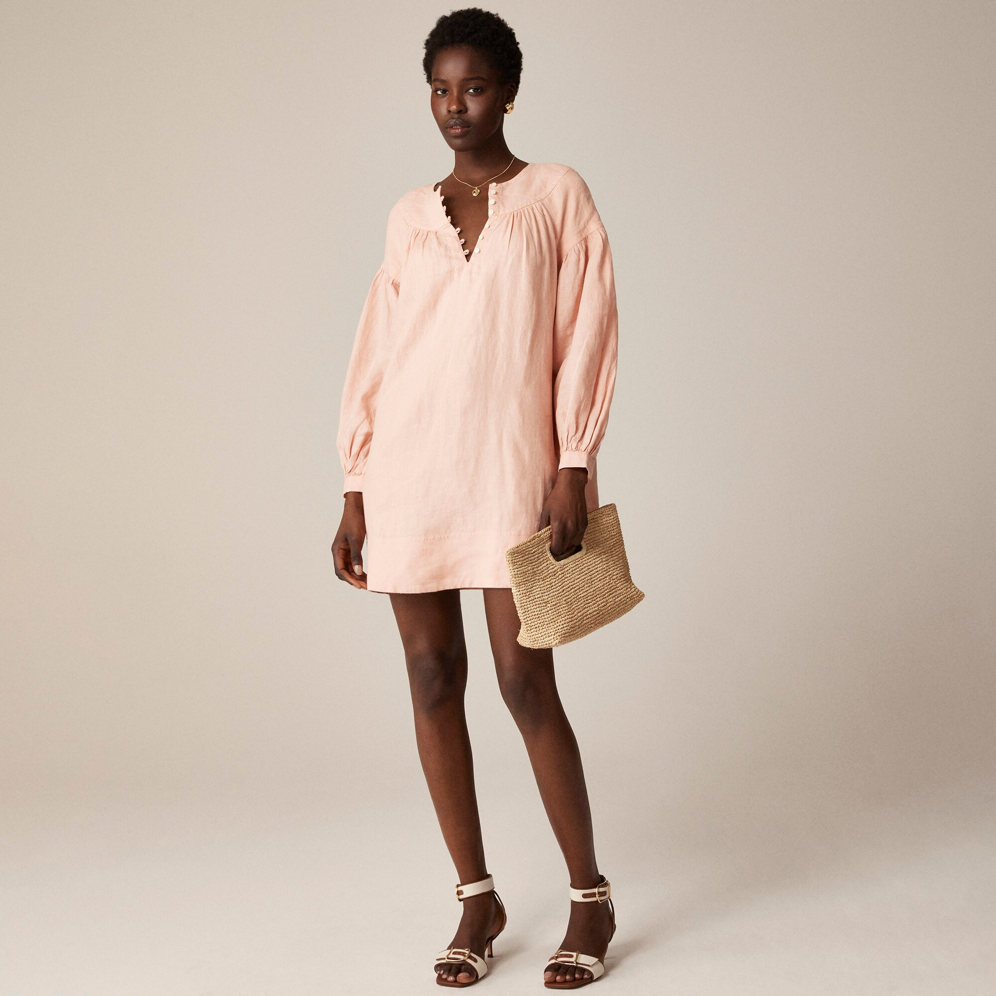  Gathered popover dress in linen