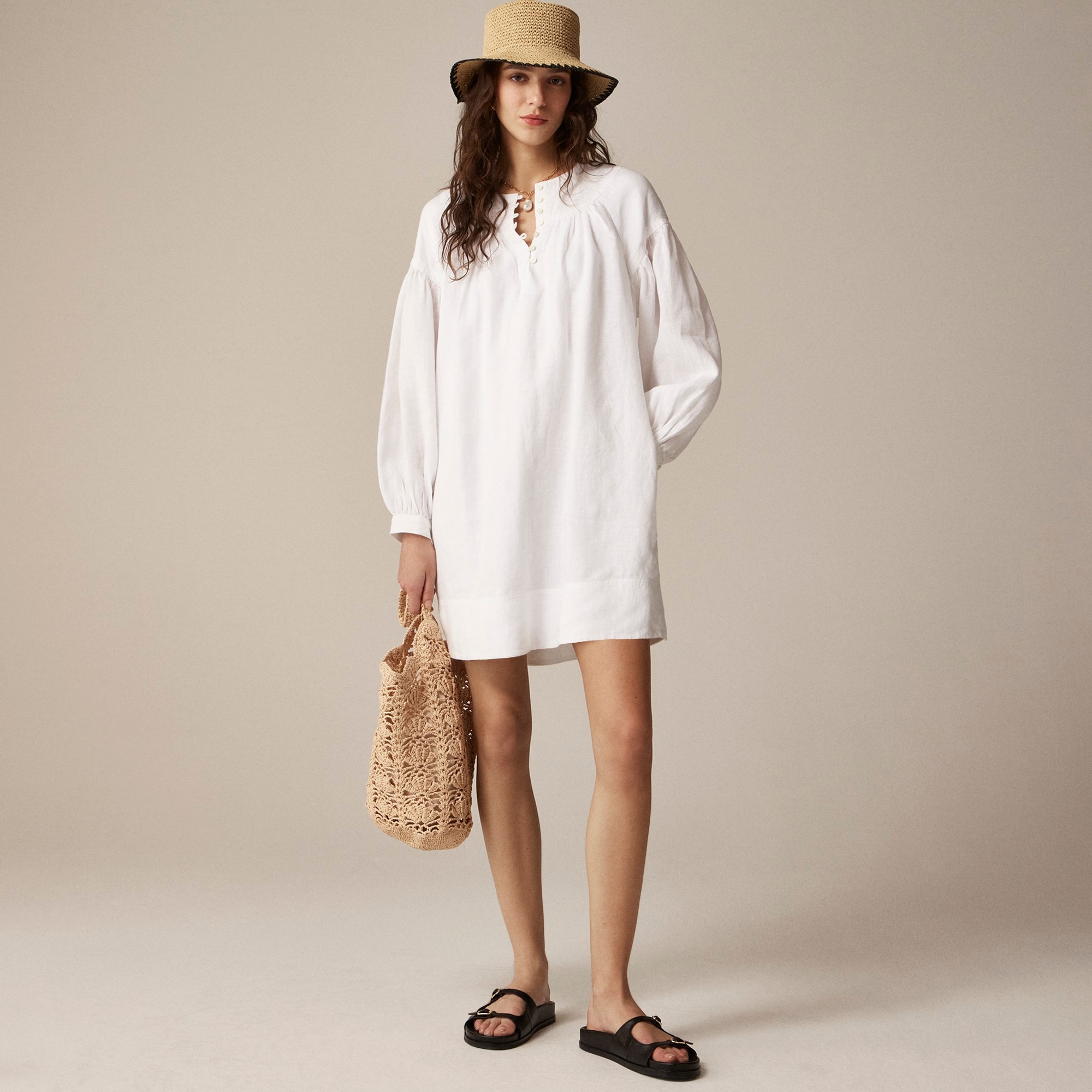 womens Gathered popover dress in linen
