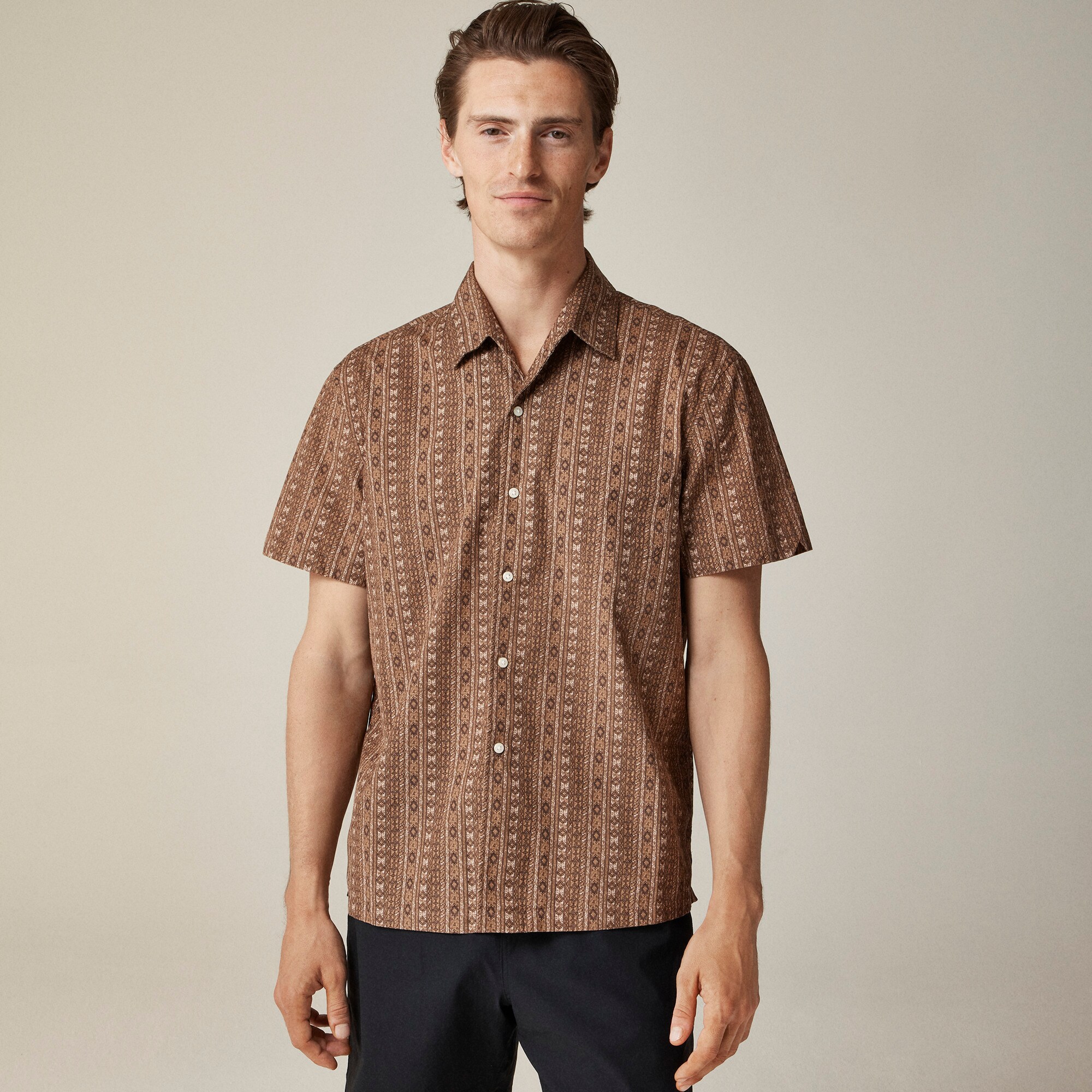  Short-sleeve Secret Wash cotton poplin camp-collar shirt