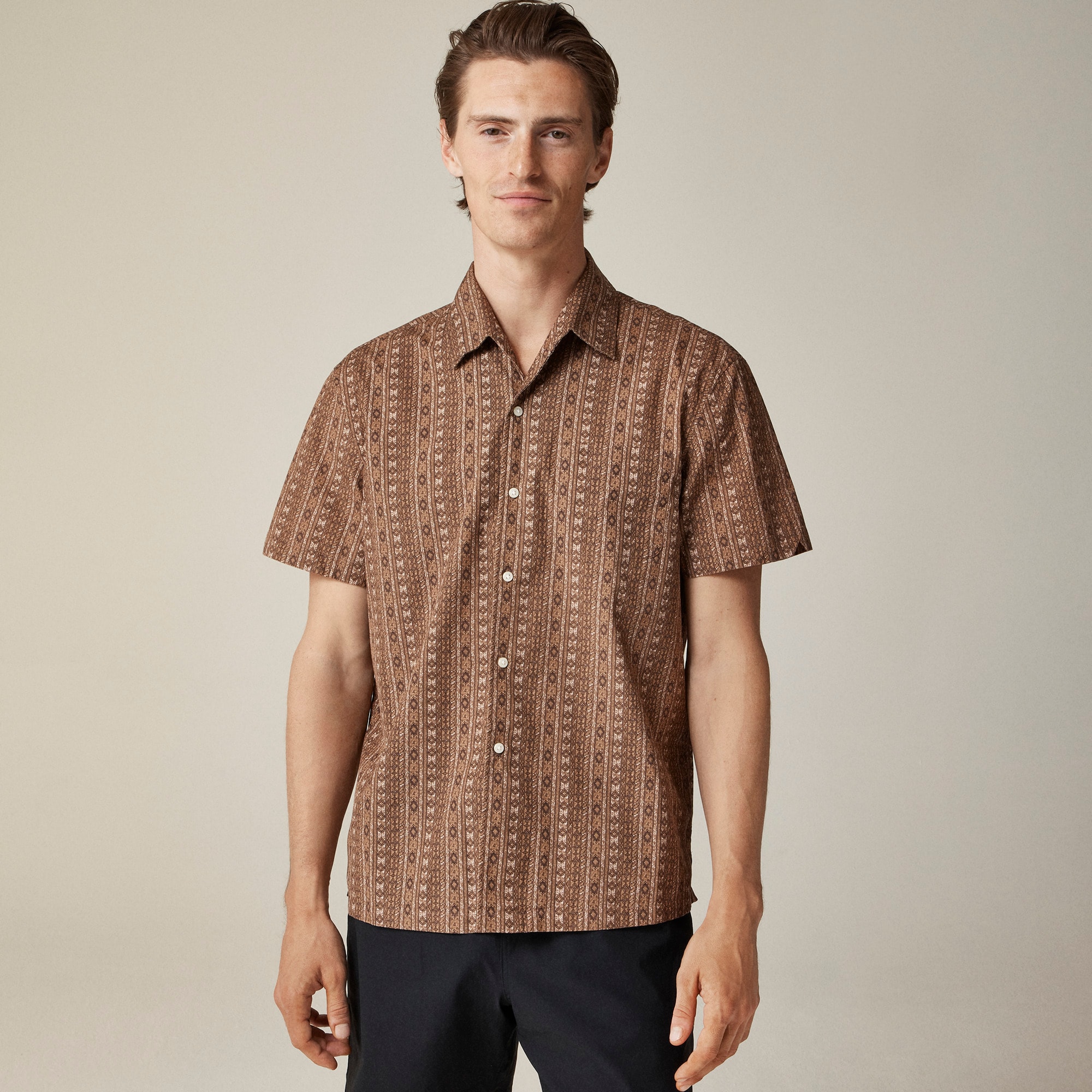 mens Short-sleeve Secret Wash cotton poplin camp-collar shirt