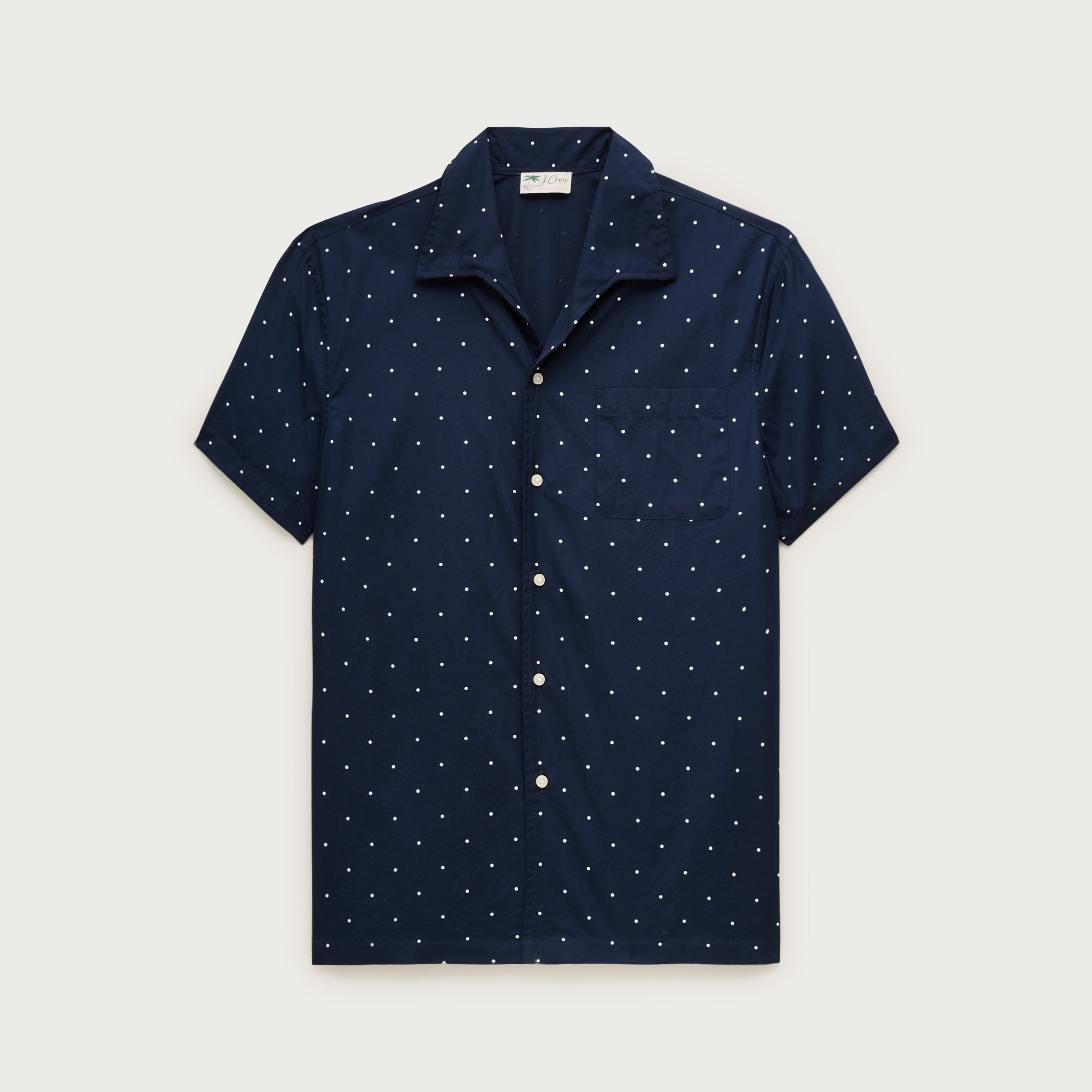 Short-sleeve cotton poplin camp-collar shirt
