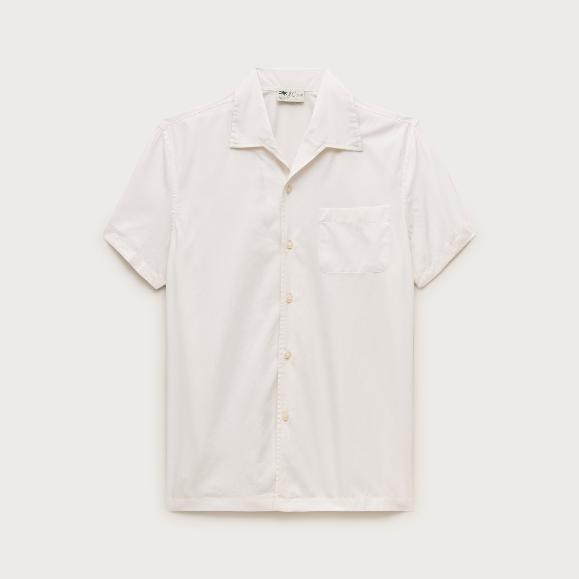 Short-sleeve cotton poplin camp-collar shirt