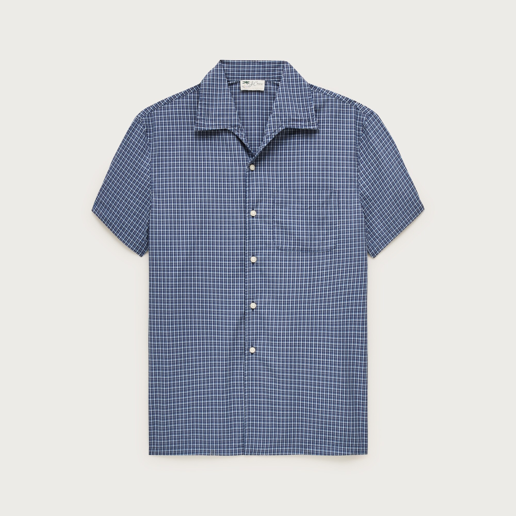 Short-sleeve cotton poplin camp-collar shirt