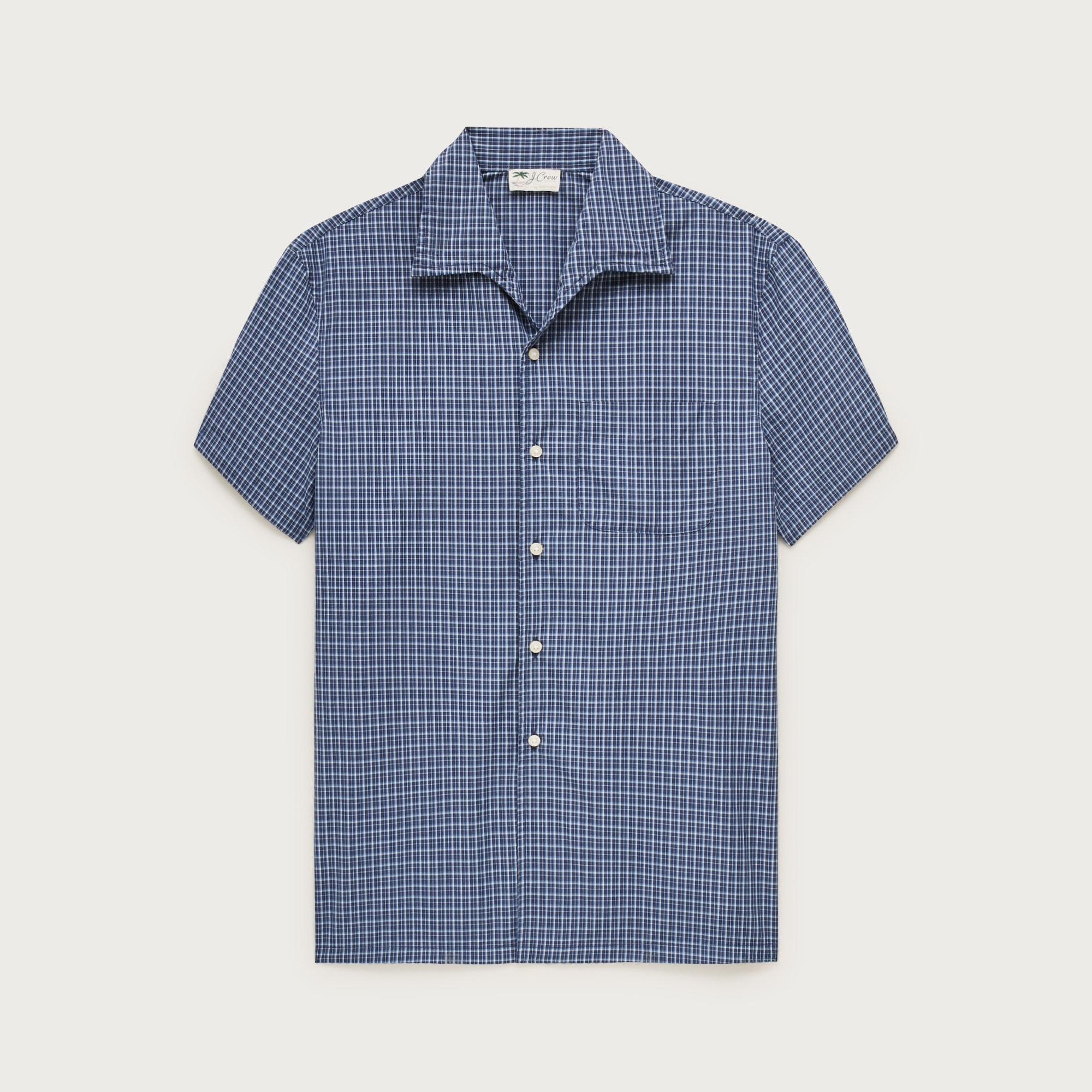 Short-sleeve cotton poplin camp-collar shirt