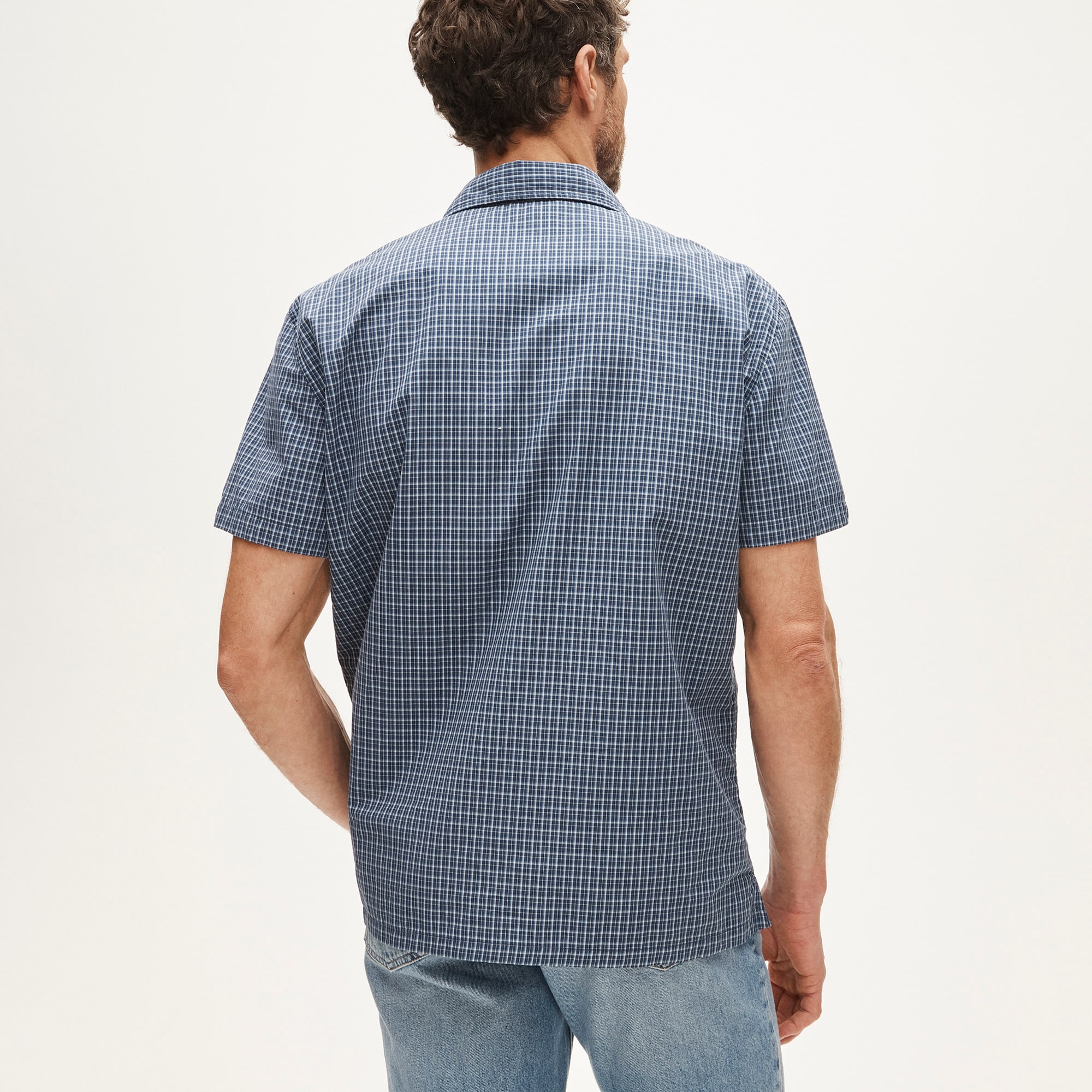 Short-sleeve cotton poplin camp-collar shirt