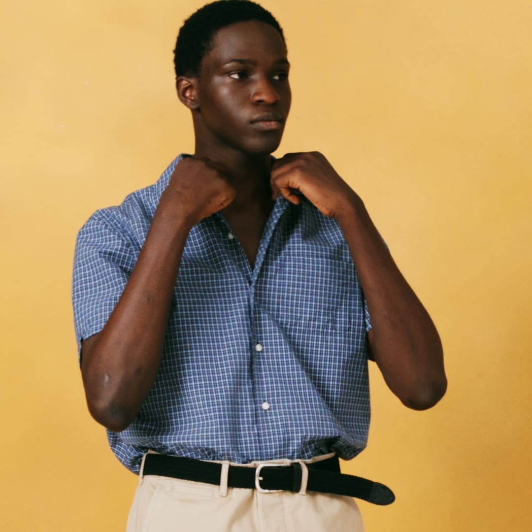 Short-sleeve cotton poplin camp-collar shirt