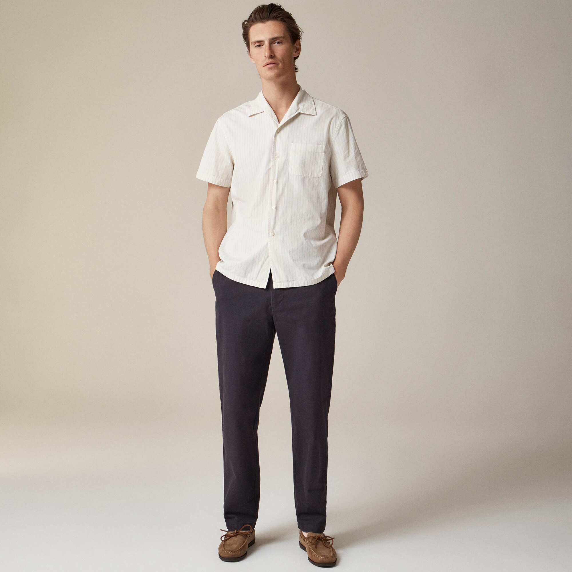 Short-sleeve Secret Wash cotton poplin camp-collar shirt