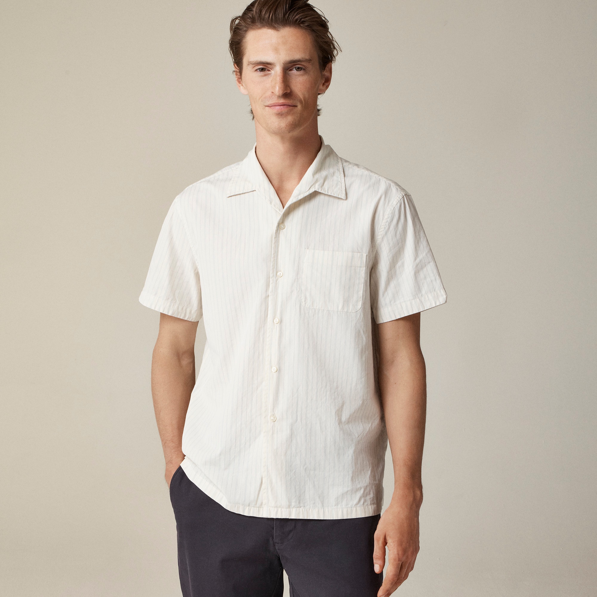 mens Short-sleeve Secret Wash cotton poplin camp-collar shirt