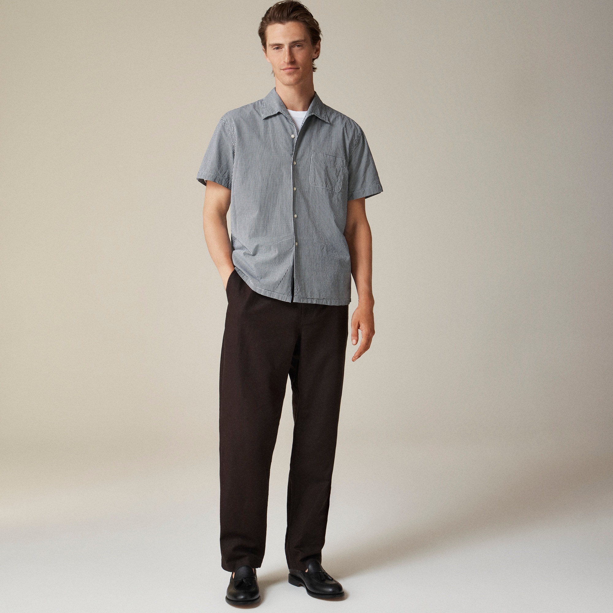 Short-sleeve Secret Wash cotton poplin camp-collar shirt