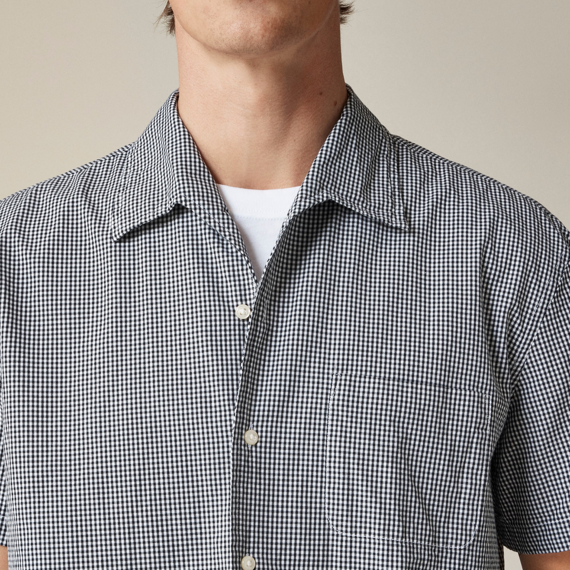 Short-sleeve Secret Wash cotton poplin camp-collar shirt