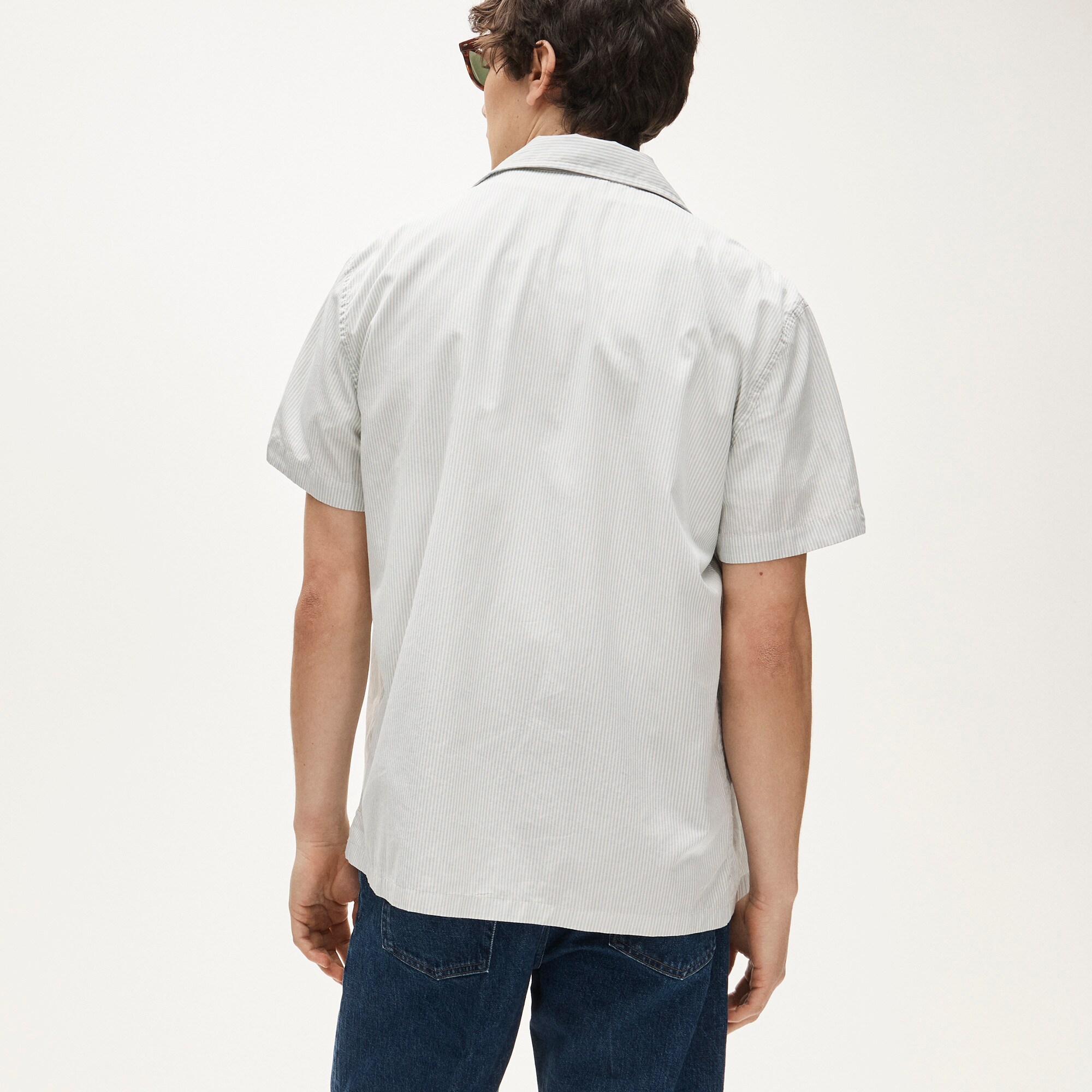 Short-sleeve cotton poplin camp-collar shirt