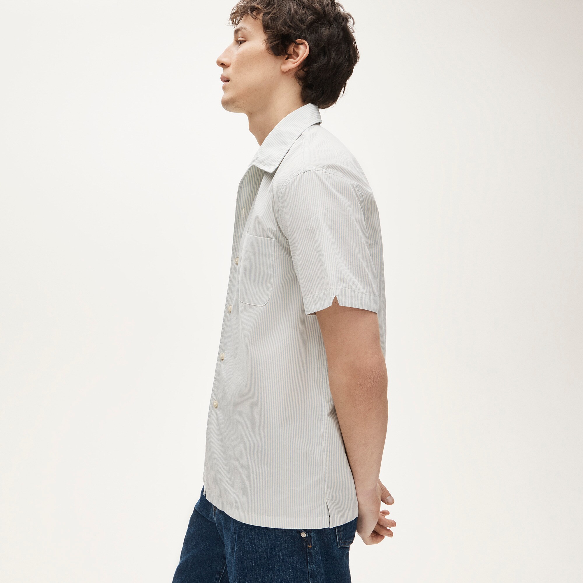 Short-sleeve cotton poplin camp-collar shirt