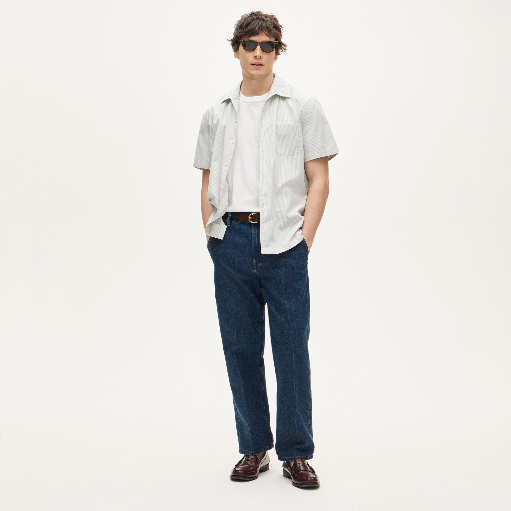 Short-sleeve cotton poplin camp-collar shirt