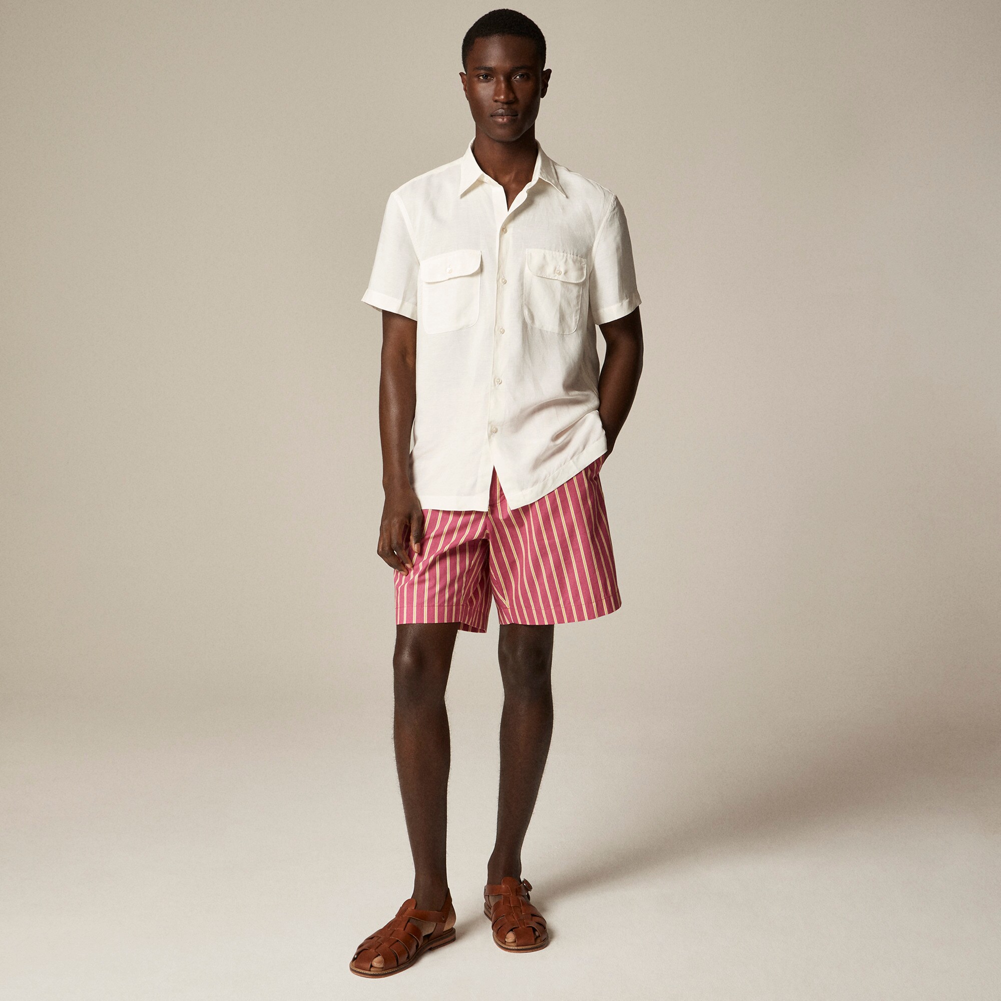 Short-sleeve viscose-linen blend shirt