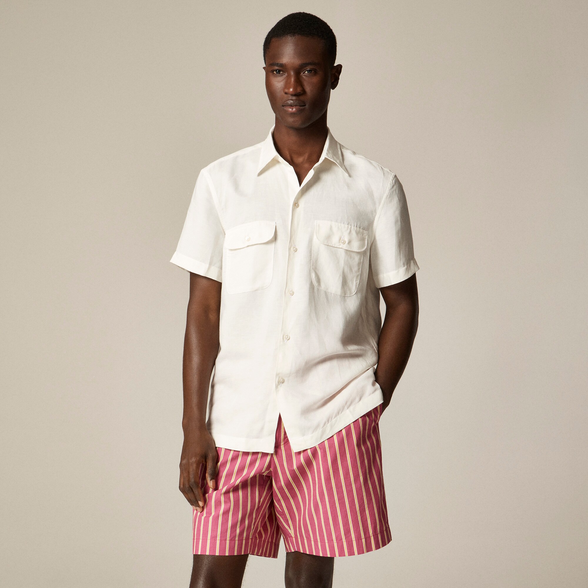  Short-sleeve viscose-linen blend shirt