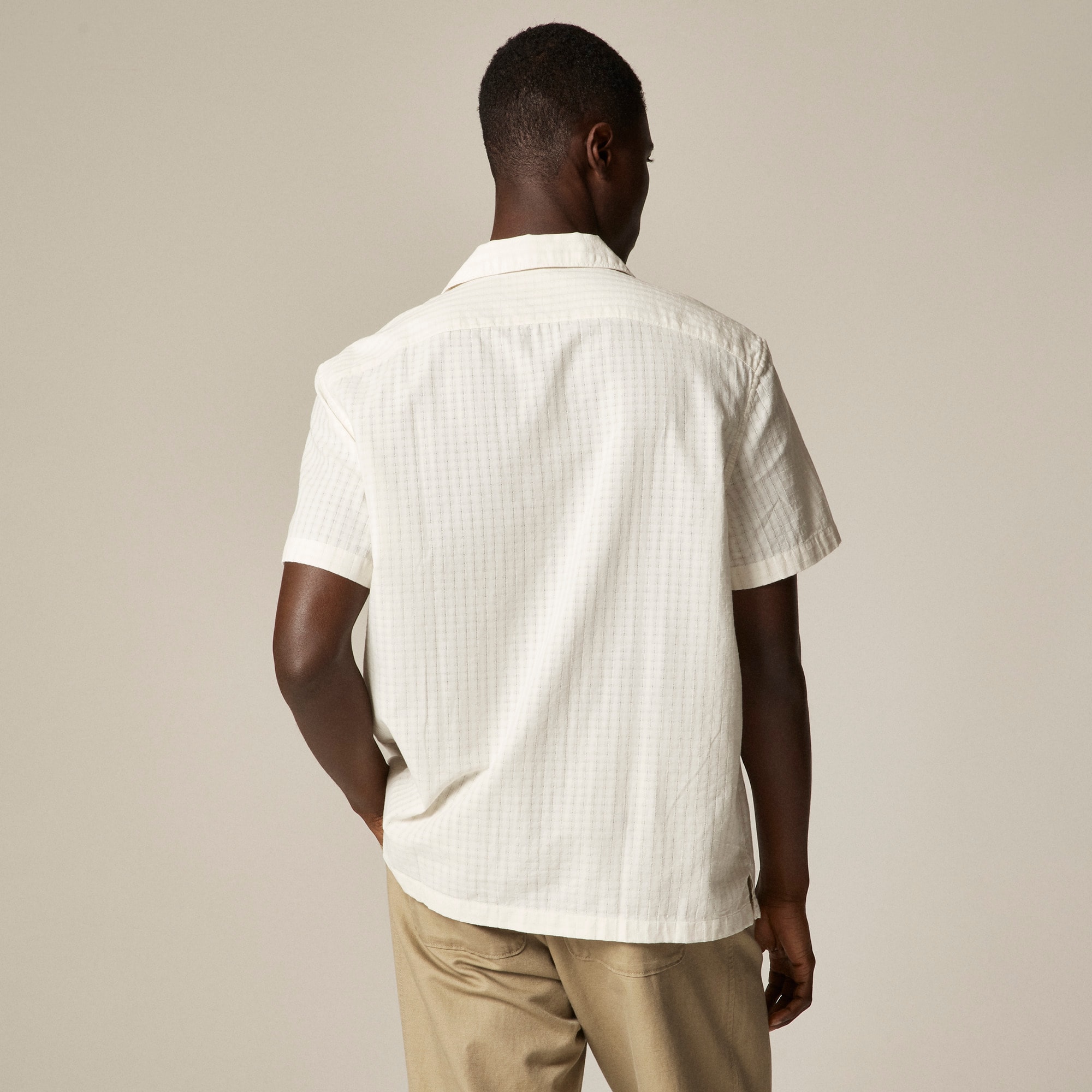 Short-sleeve cotton dobby camp-collar shirt