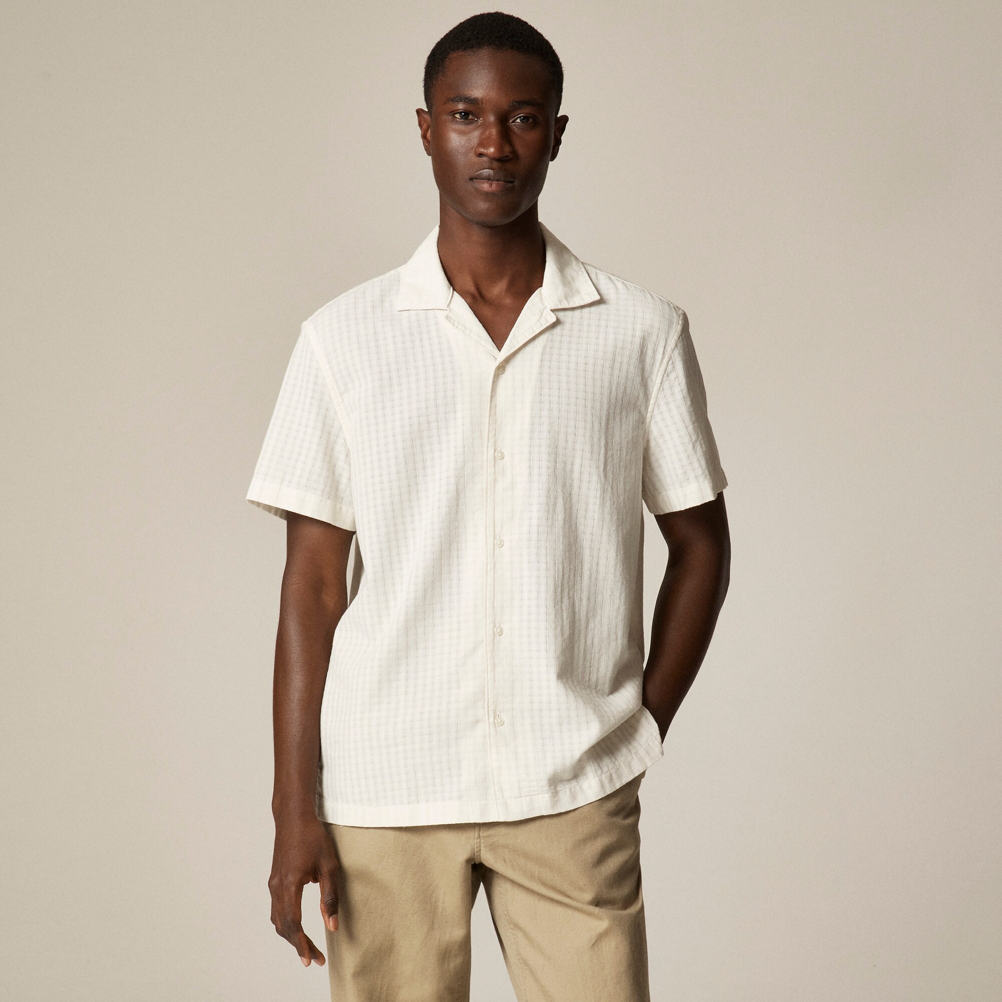 Short-sleeve Cotton Dobby Camp-collar Shirt For Men | J.Crew