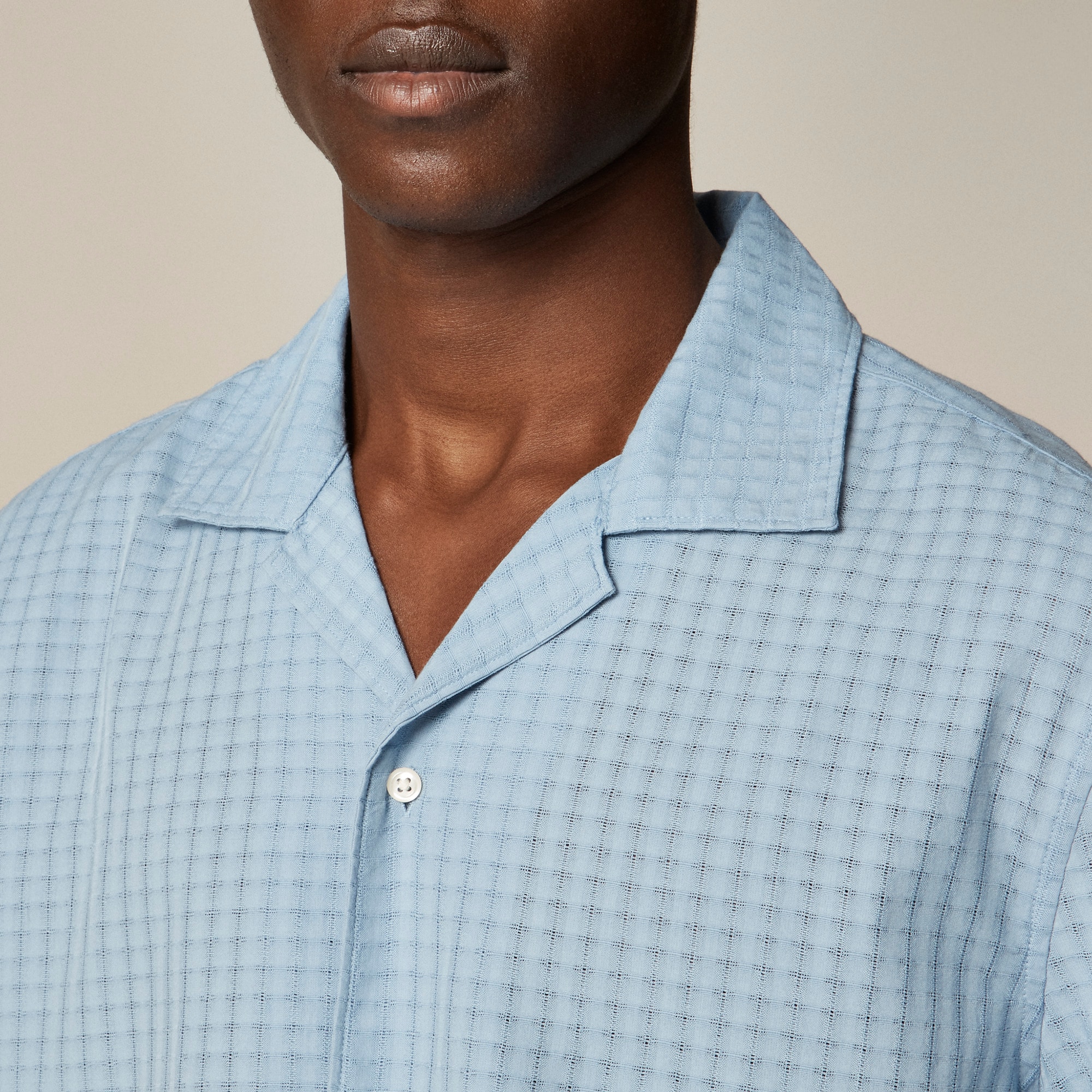 Short-sleeve cotton dobby camp-collar shirt