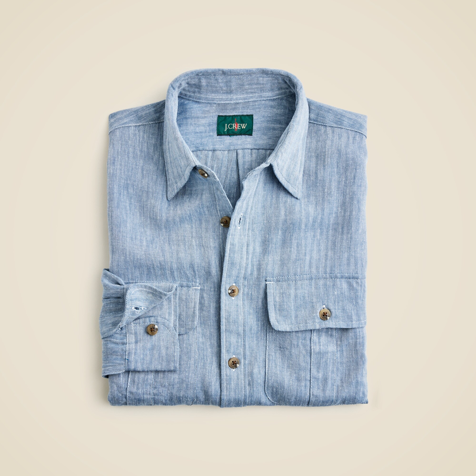 Two-pocket Herringbone Workshirt In TENCEL™ Lyocell-linen Blend
