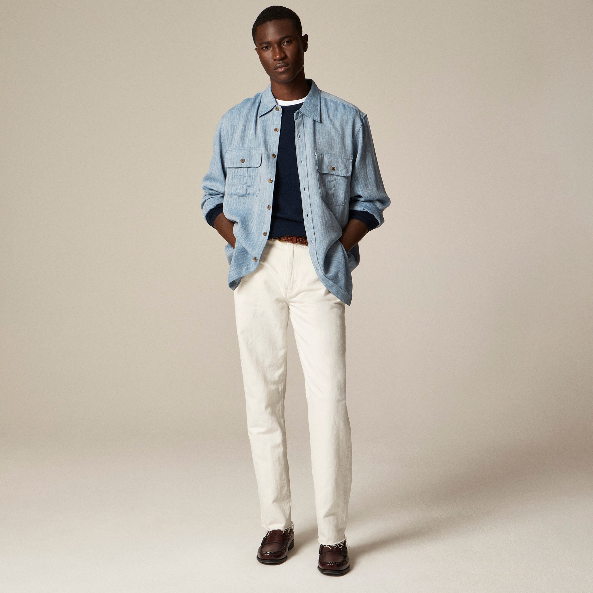 Two-pocket Herringbone Workshirt In TENCEL™ Lyocell-linen Blend